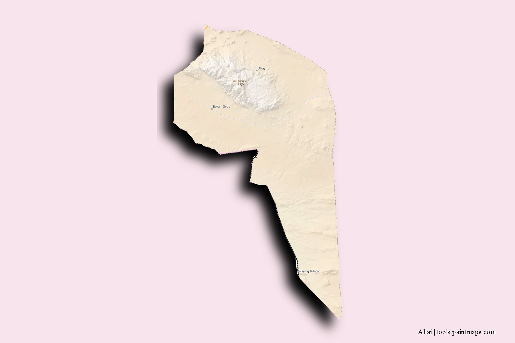 Mapa de barrios y pueblos de Altai con efecto de sombra 3D