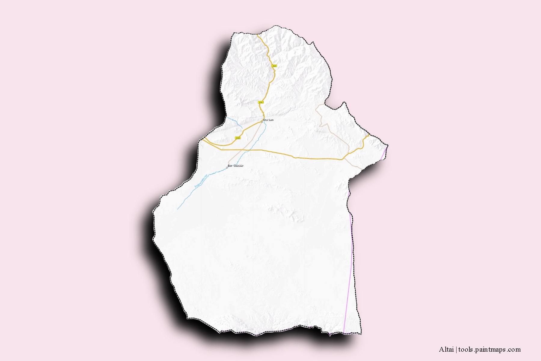 Mapa de barrios y pueblos de Altai con efecto de sombra 3D