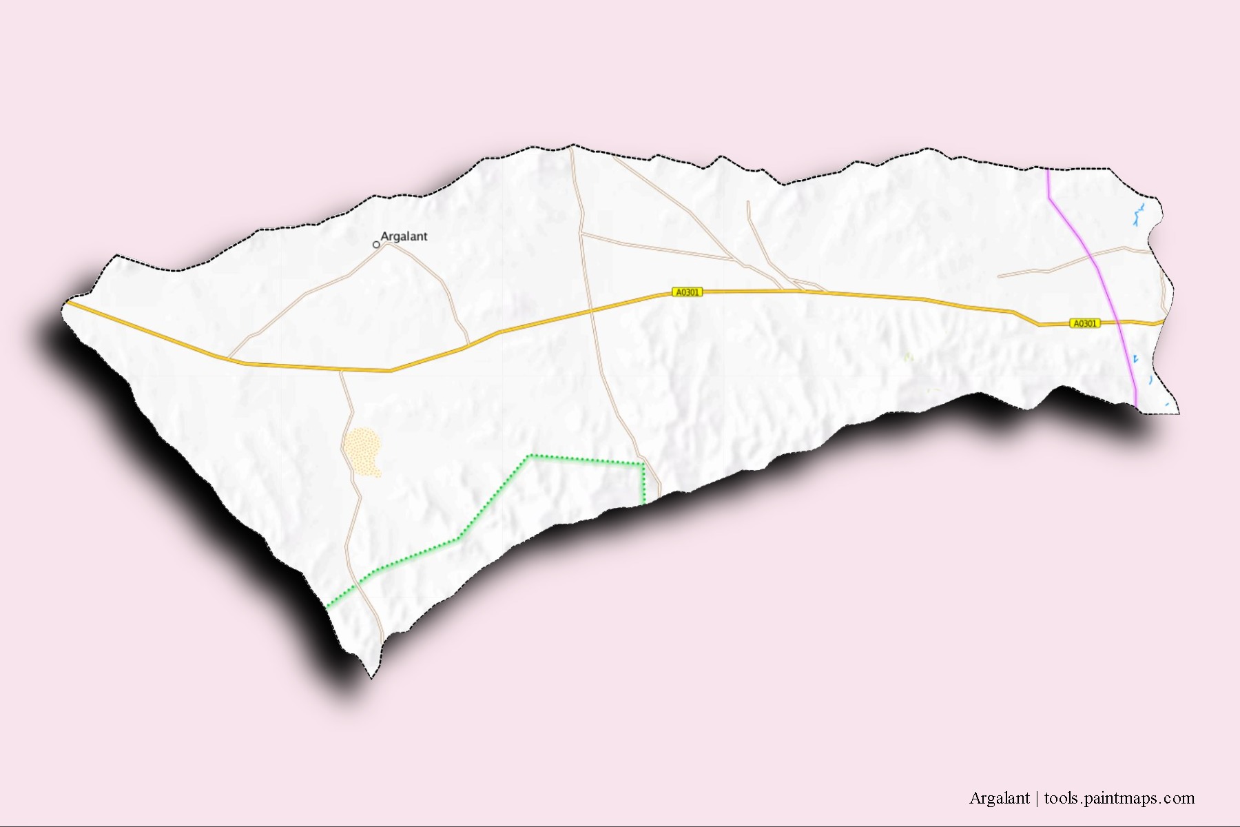 3D gölge efektli Argalant mahalleleri ve köyleri haritası