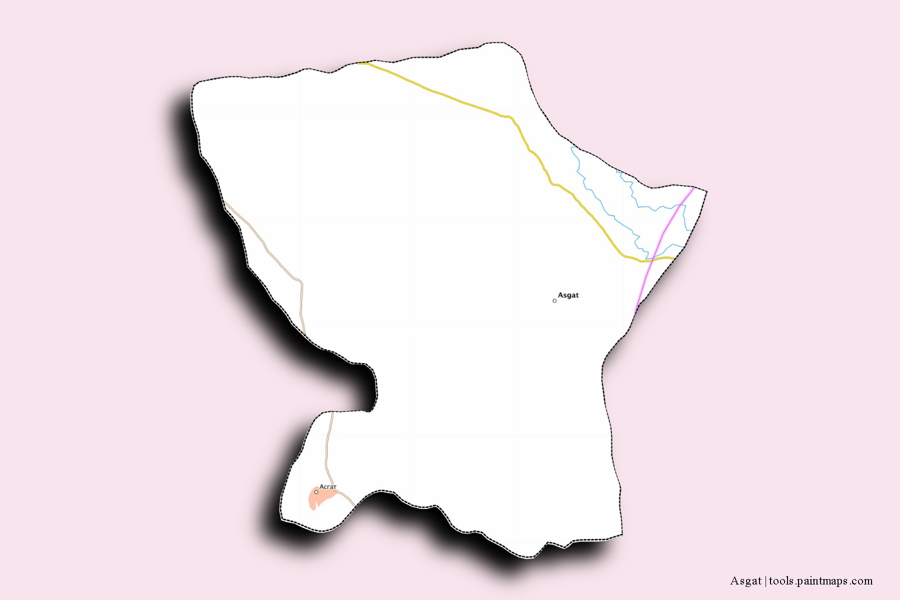 Mapa de barrios y pueblos de Asgat con efecto de sombra 3D