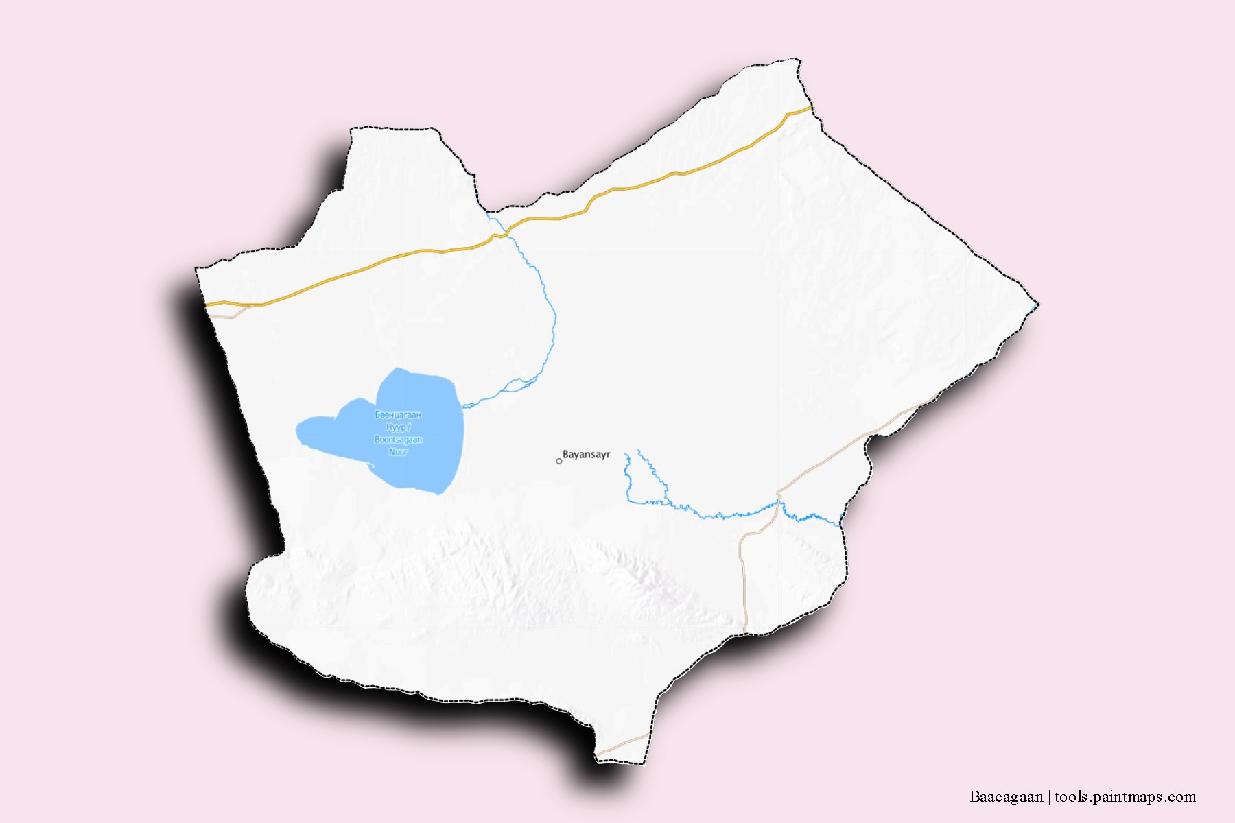 Mapa de barrios y pueblos de Baacagaan con efecto de sombra 3D