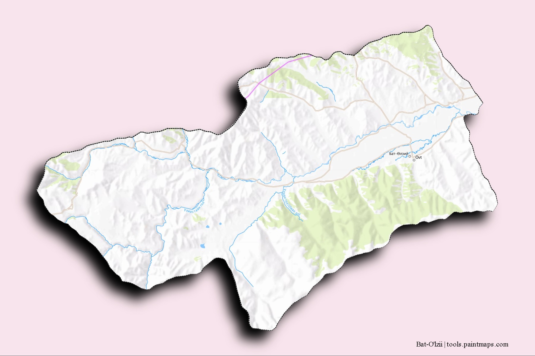 Mapa de barrios y pueblos de Bat-O'lzii con efecto de sombra 3D