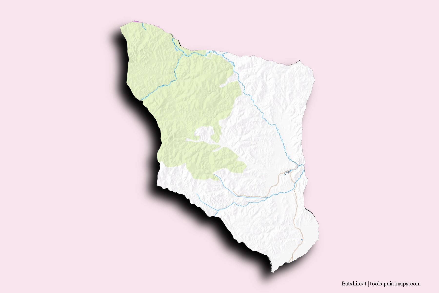 Mapa de barrios y pueblos de Batshireet con efecto de sombra 3D