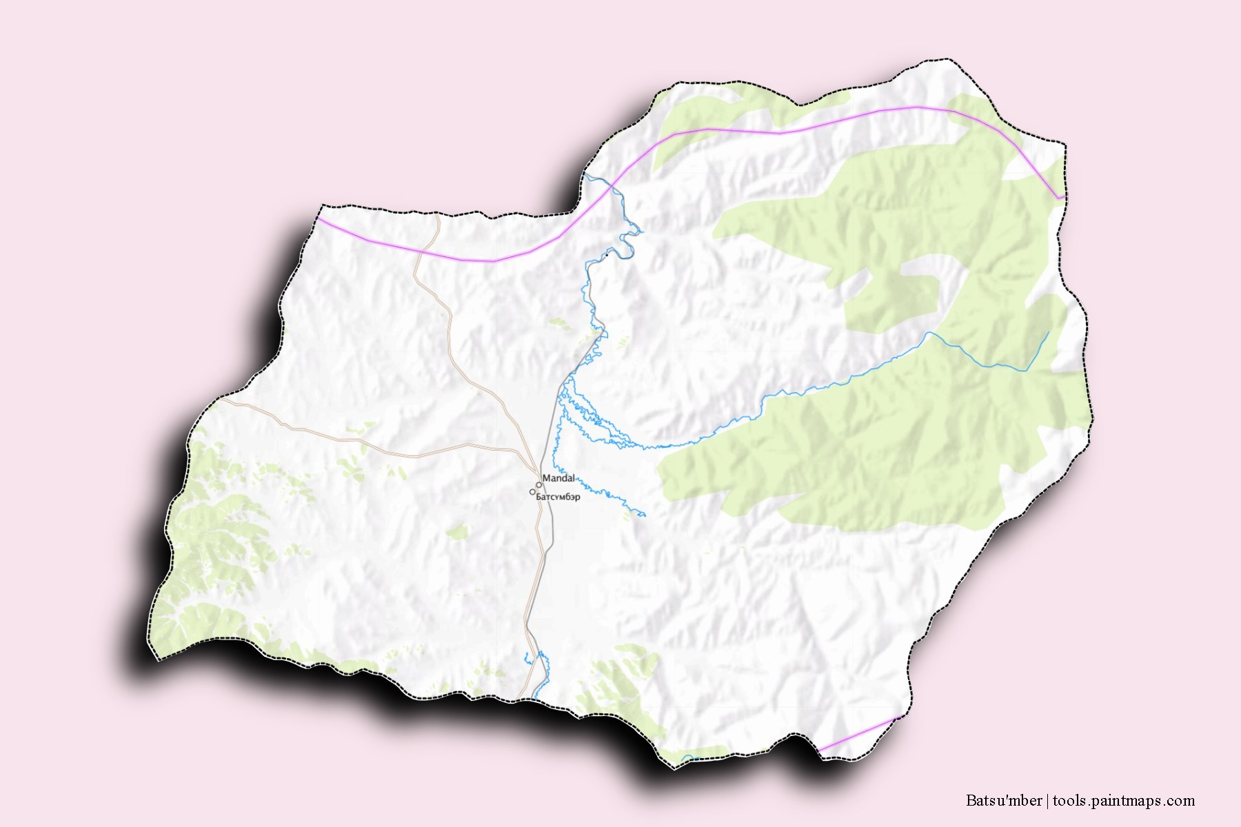 Mapa de barrios y pueblos de Batsu'mber con efecto de sombra 3D