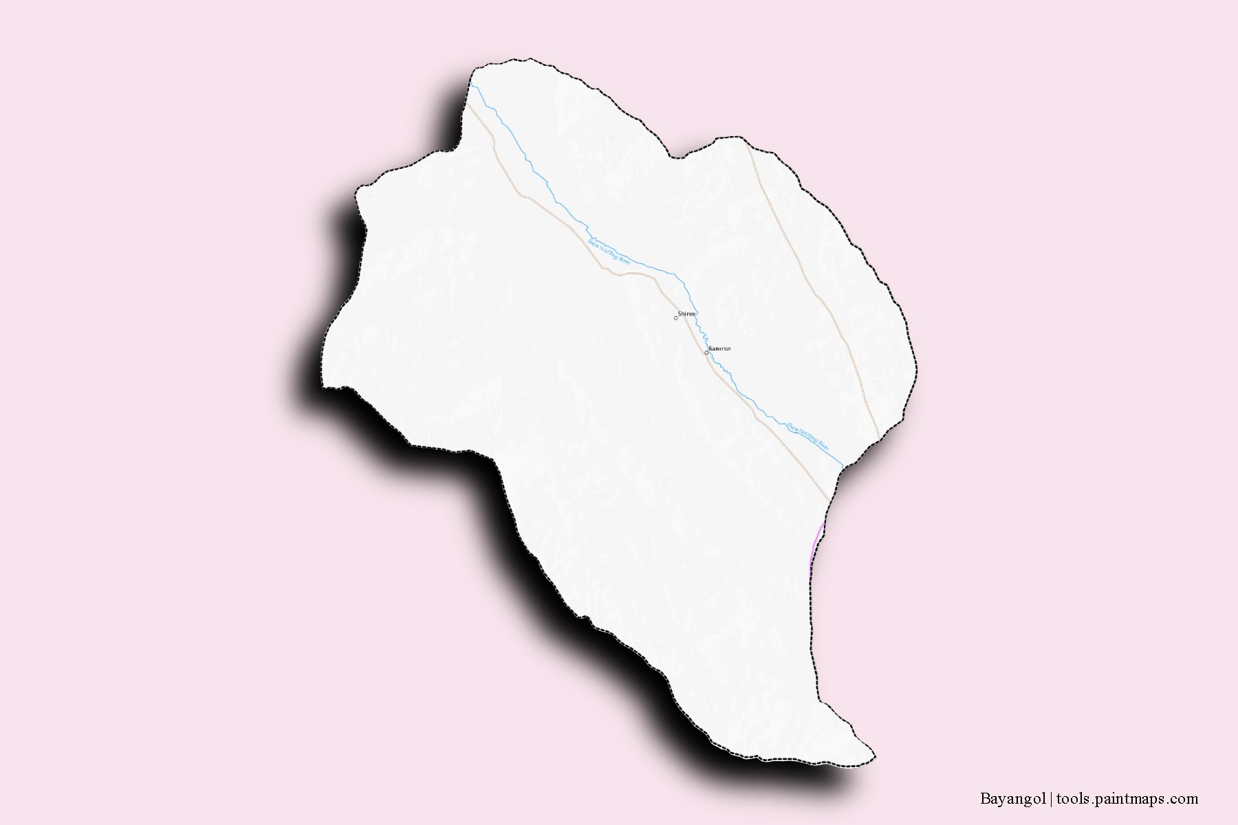 Mapa de barrios y pueblos de Bayangol con efecto de sombra 3D