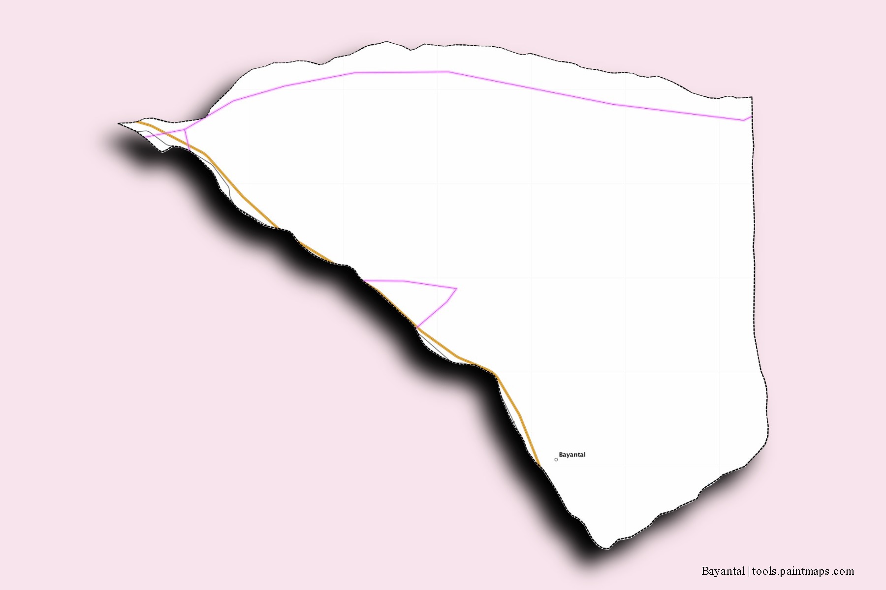 Mapa de barrios y pueblos de Bayantal con efecto de sombra 3D