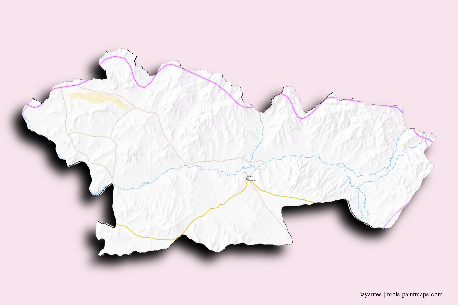 Mapa de barrios y pueblos de Bayantes con efecto de sombra 3D