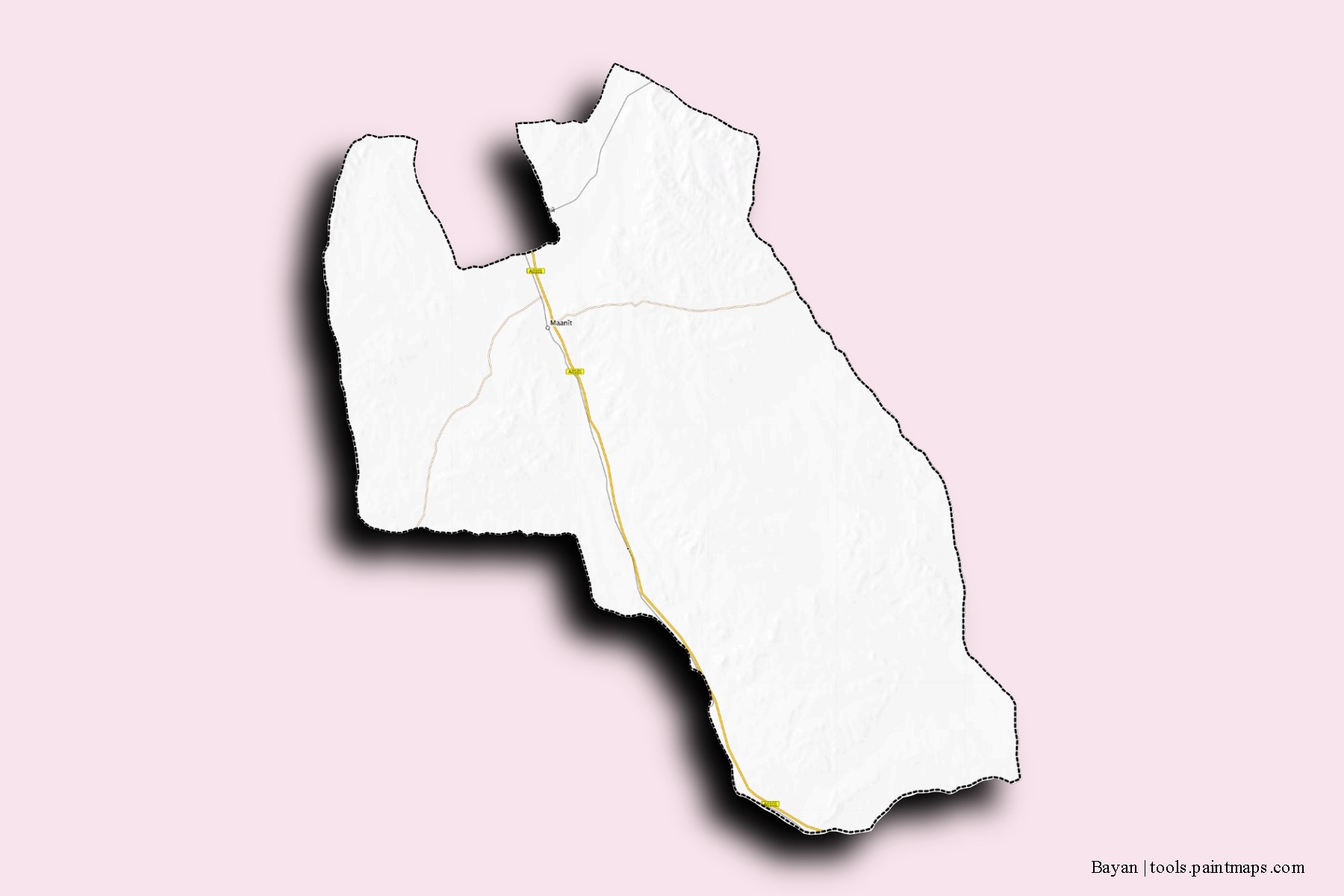 Mapa de barrios y pueblos de Bayan con efecto de sombra 3D