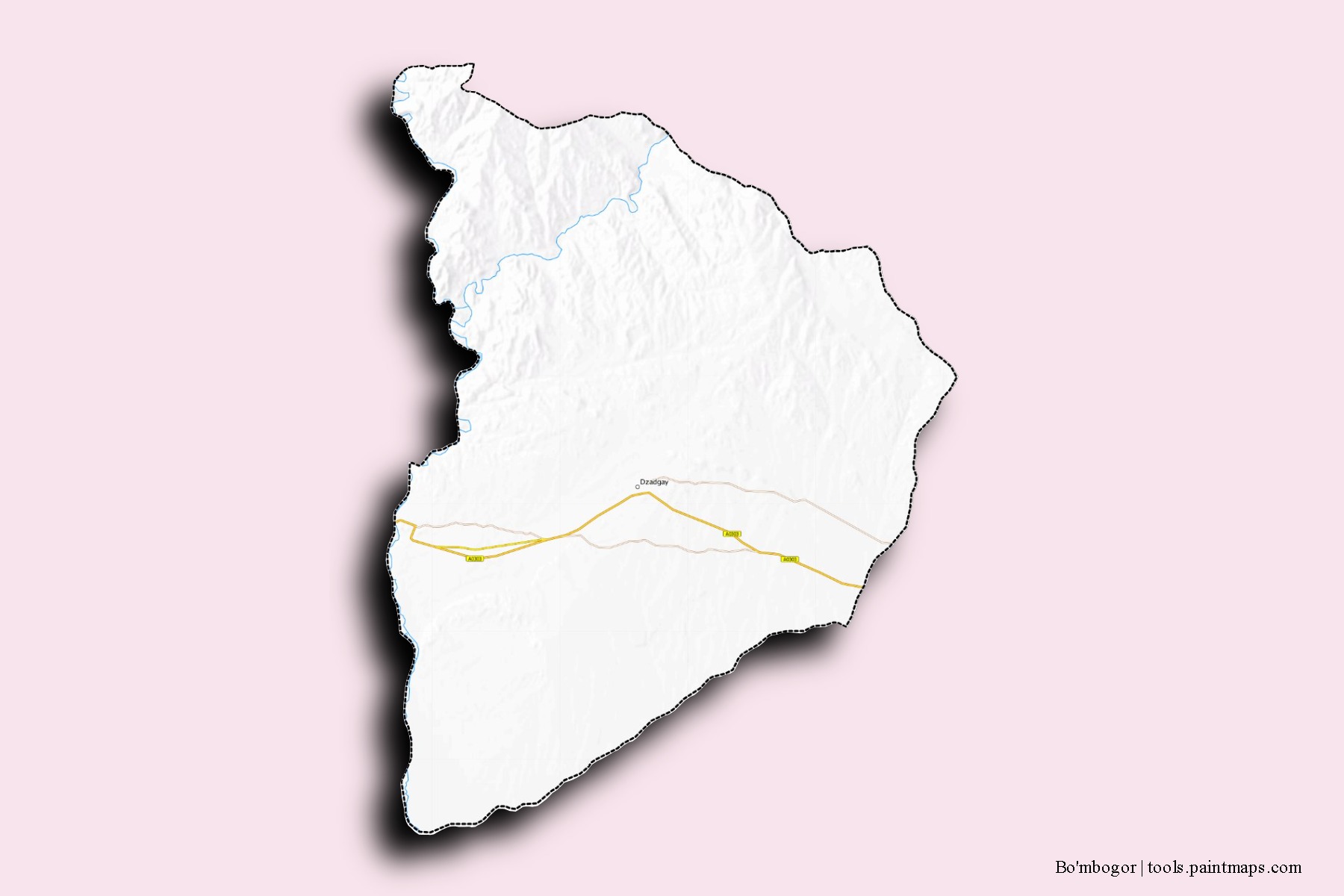 Mapa de barrios y pueblos de Bo'mbogor con efecto de sombra 3D