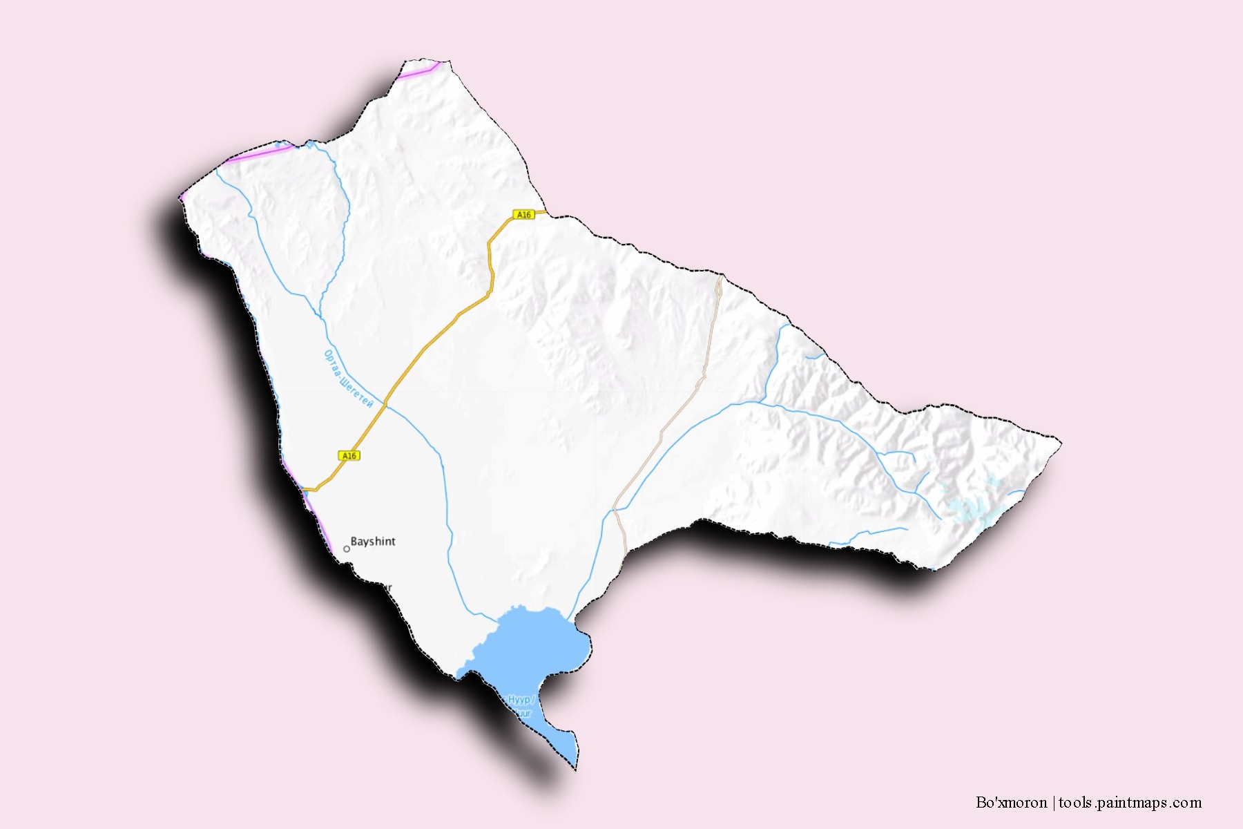 Mapa de barrios y pueblos de Bo'xmoron con efecto de sombra 3D