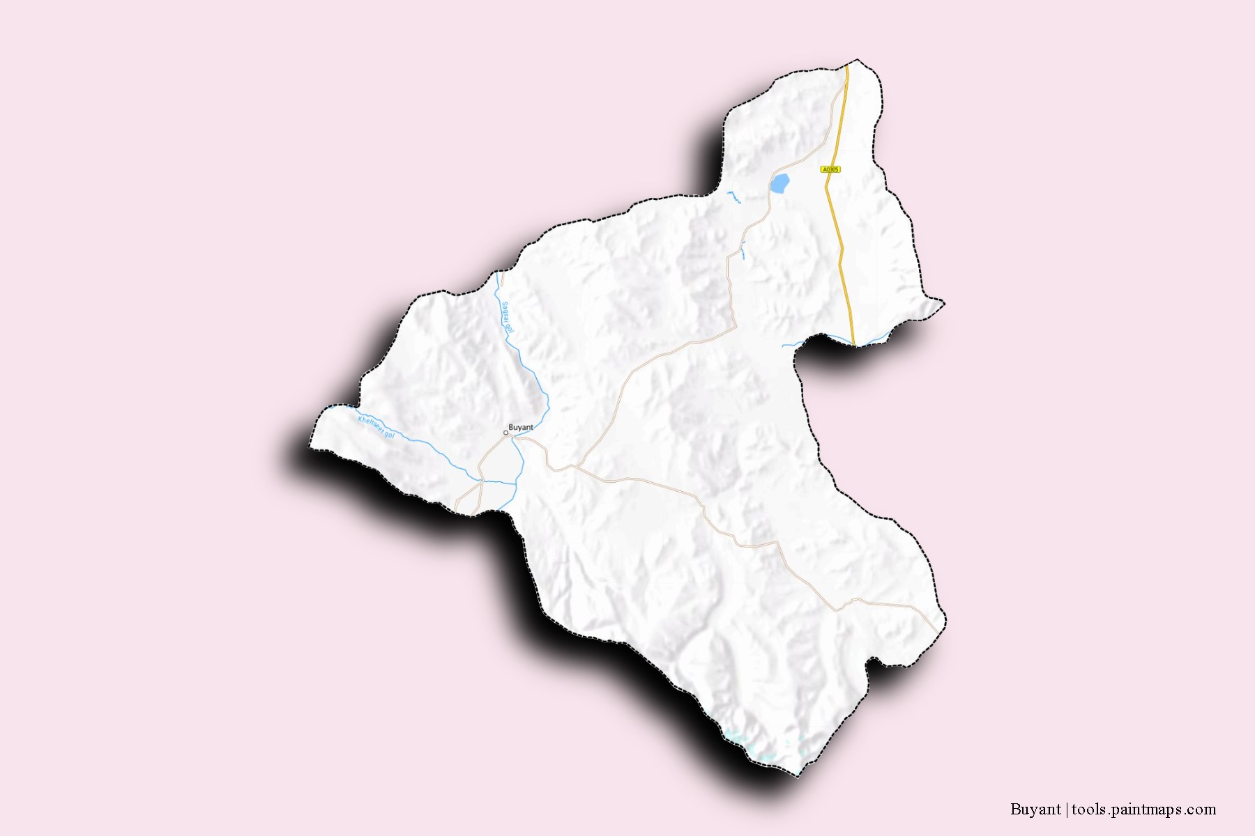 Mapa de barrios y pueblos de Buyant con efecto de sombra 3D