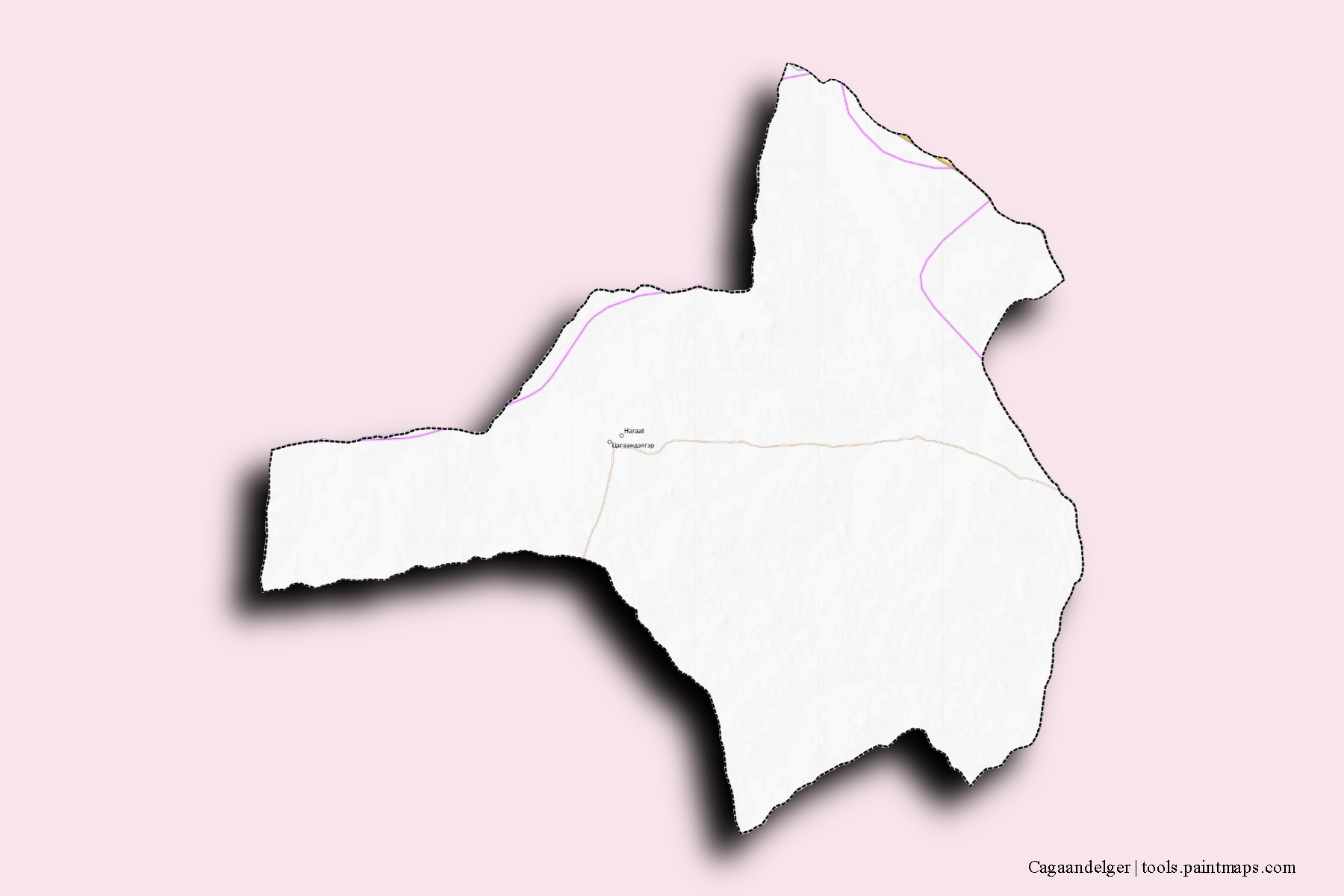 Mapa de barrios y pueblos de Cagaandelger con efecto de sombra 3D