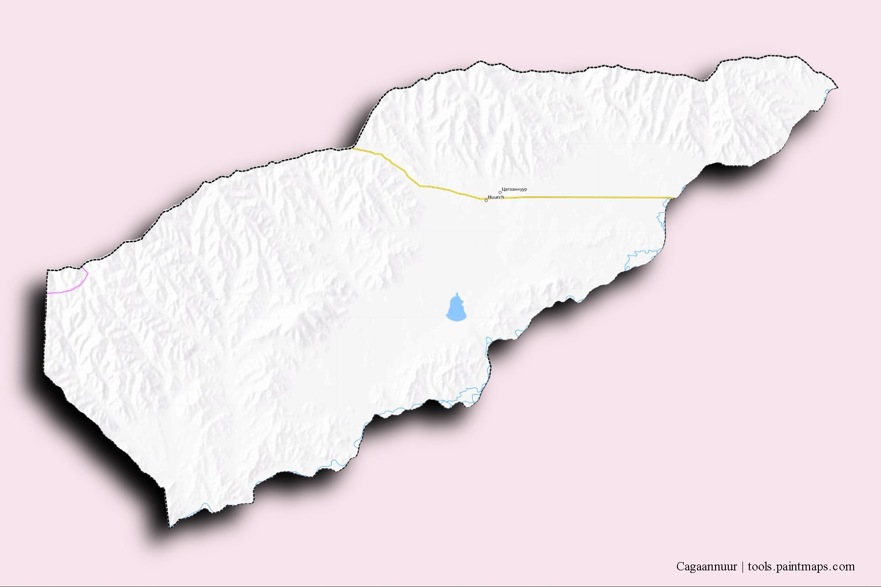 Mapa de barrios y pueblos de Cagaannuur con efecto de sombra 3D