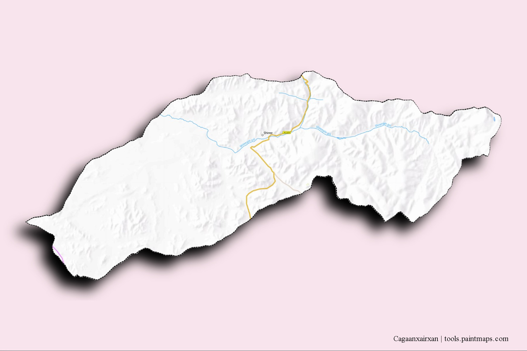 Mapa de barrios y pueblos de Cagaanxairxan con efecto de sombra 3D