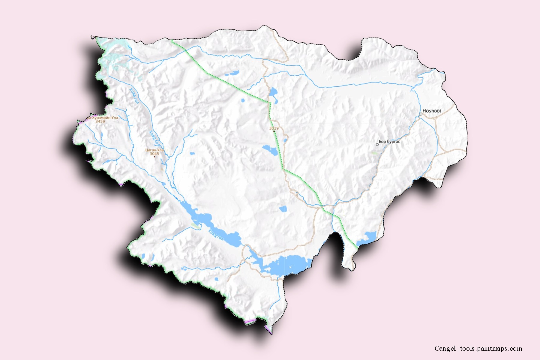 Mapa de barrios y pueblos de Cengel con efecto de sombra 3D