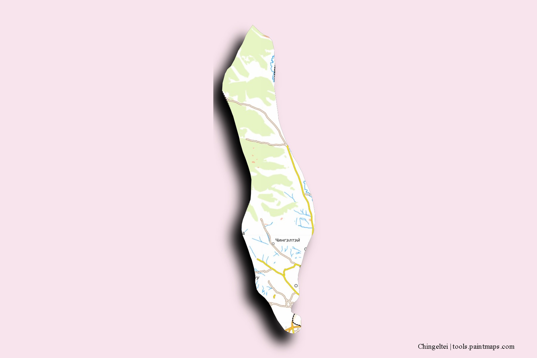 Mapa de barrios y pueblos de Chingeltei con efecto de sombra 3D