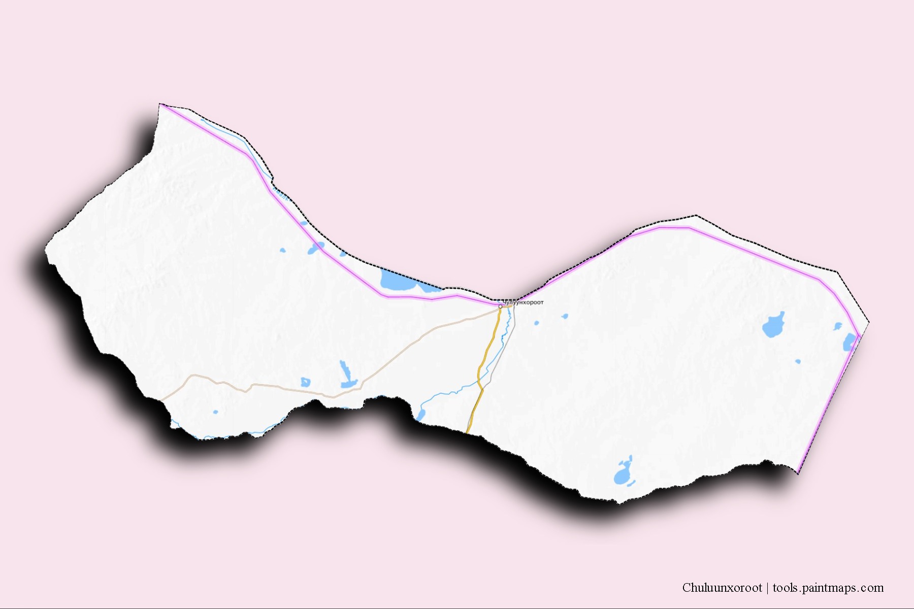 Mapa de barrios y pueblos de Chuluunxoroot con efecto de sombra 3D