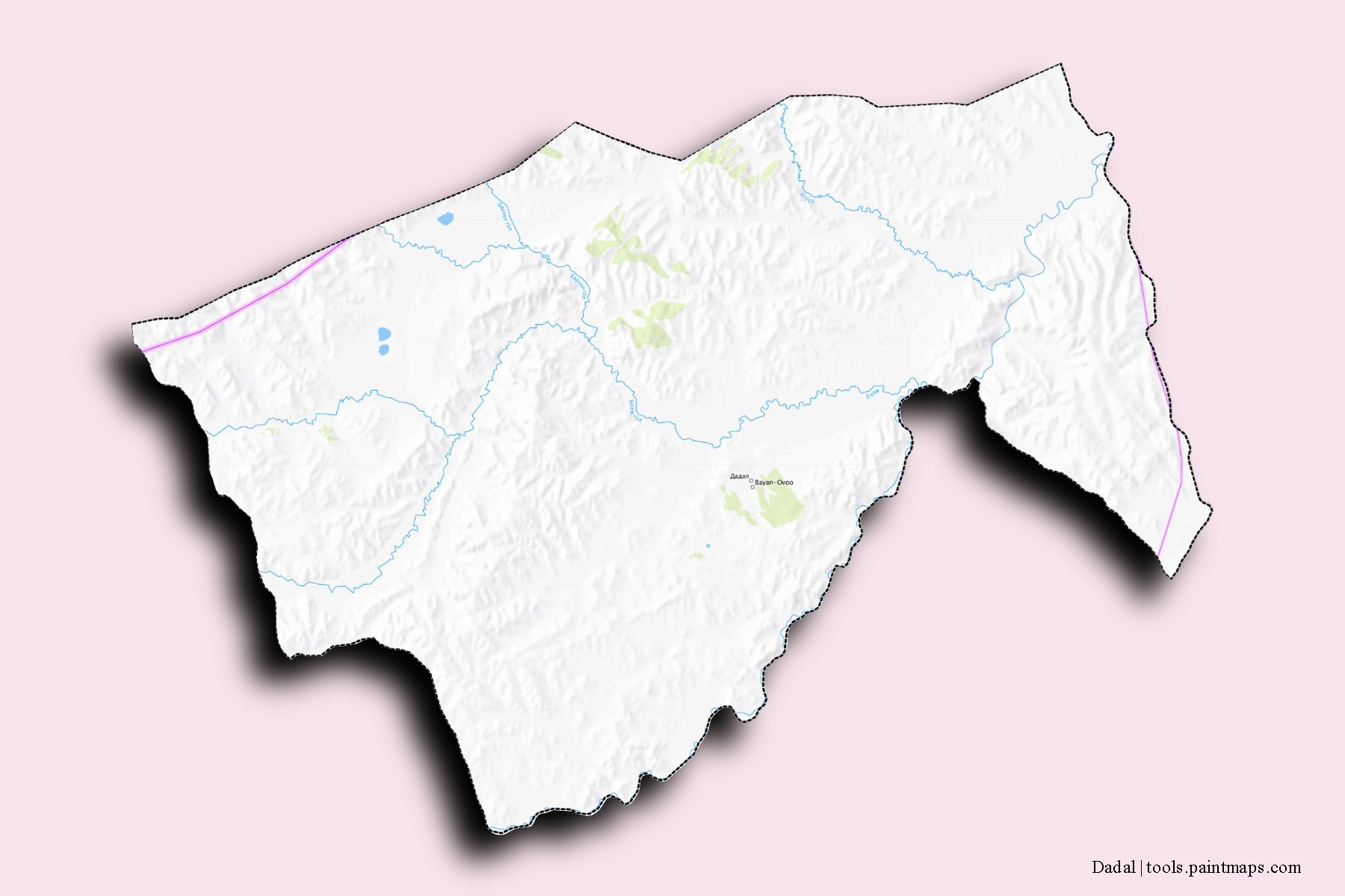 Mapa de barrios y pueblos de Dadal con efecto de sombra 3D