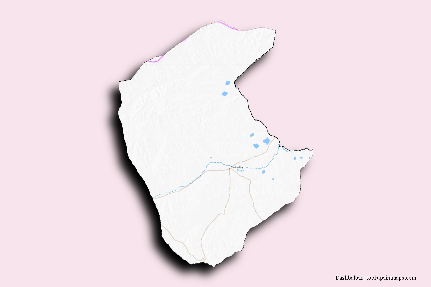 Mapa de barrios y pueblos de Dashbalbar con efecto de sombra 3D