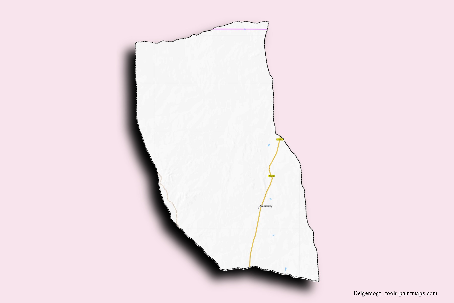 Mapa de barrios y pueblos de Delgercogt con efecto de sombra 3D