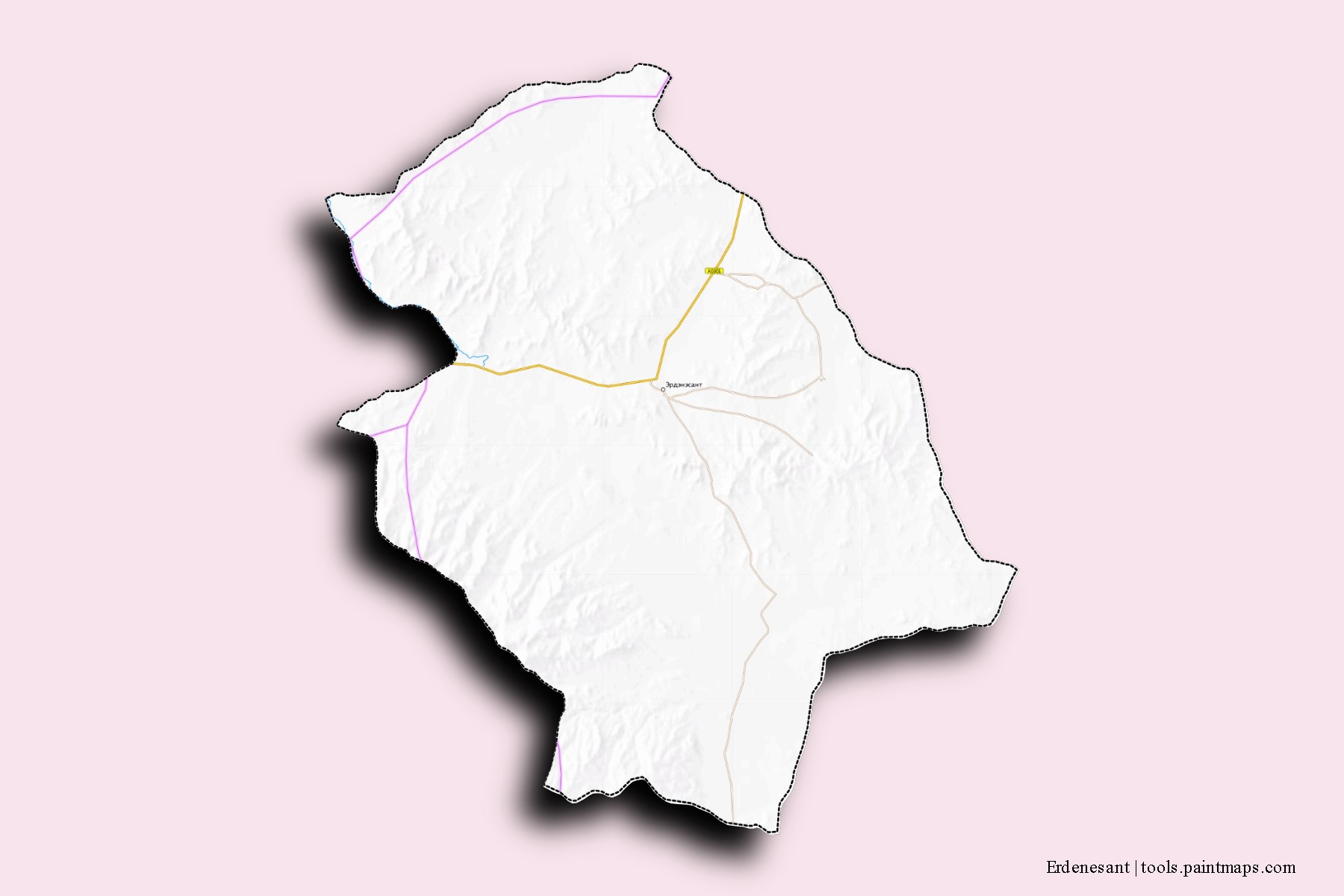 Mapa de barrios y pueblos de Erdenesant con efecto de sombra 3D