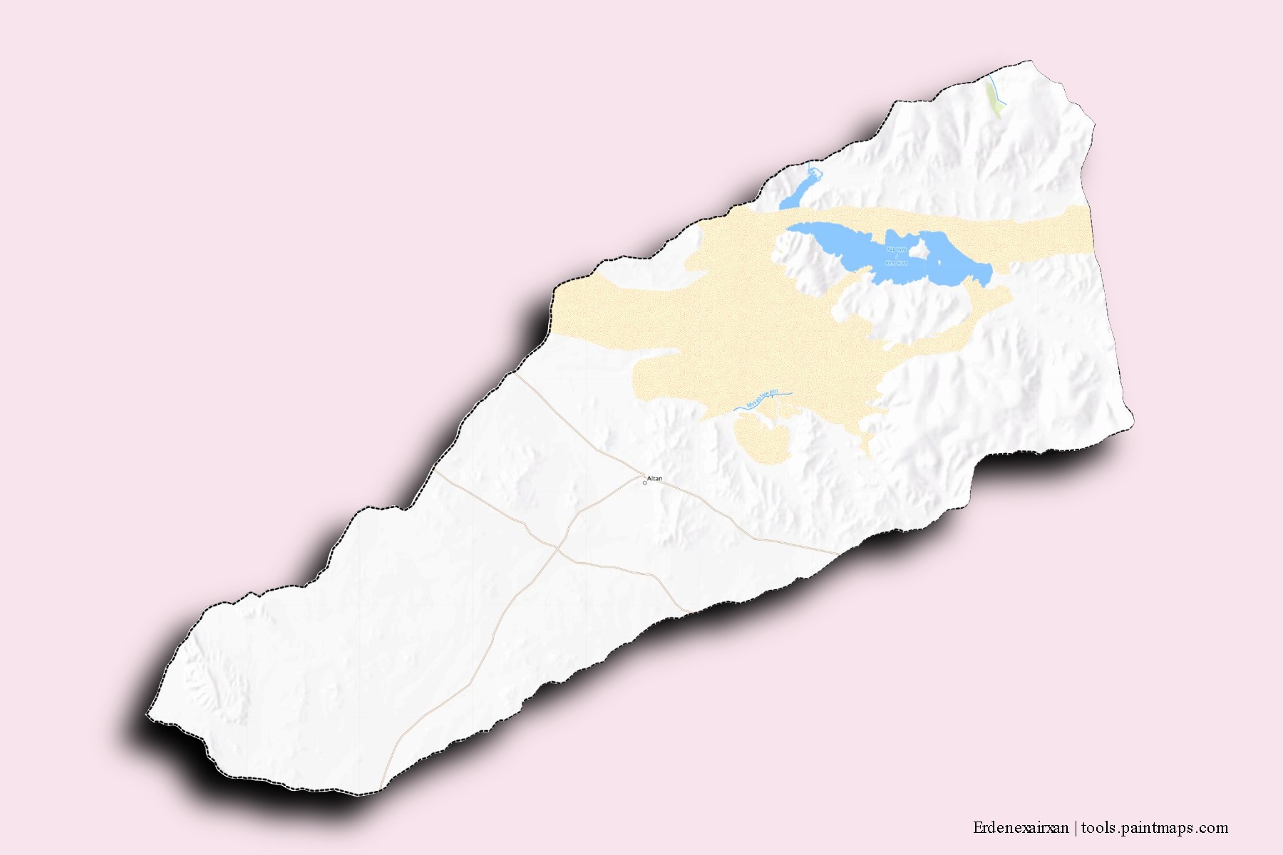 Erdenehairhan neighborhoods and villages map with 3D shadow effect