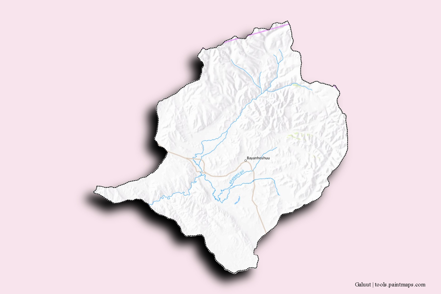 Mapa de barrios y pueblos de Galuut con efecto de sombra 3D