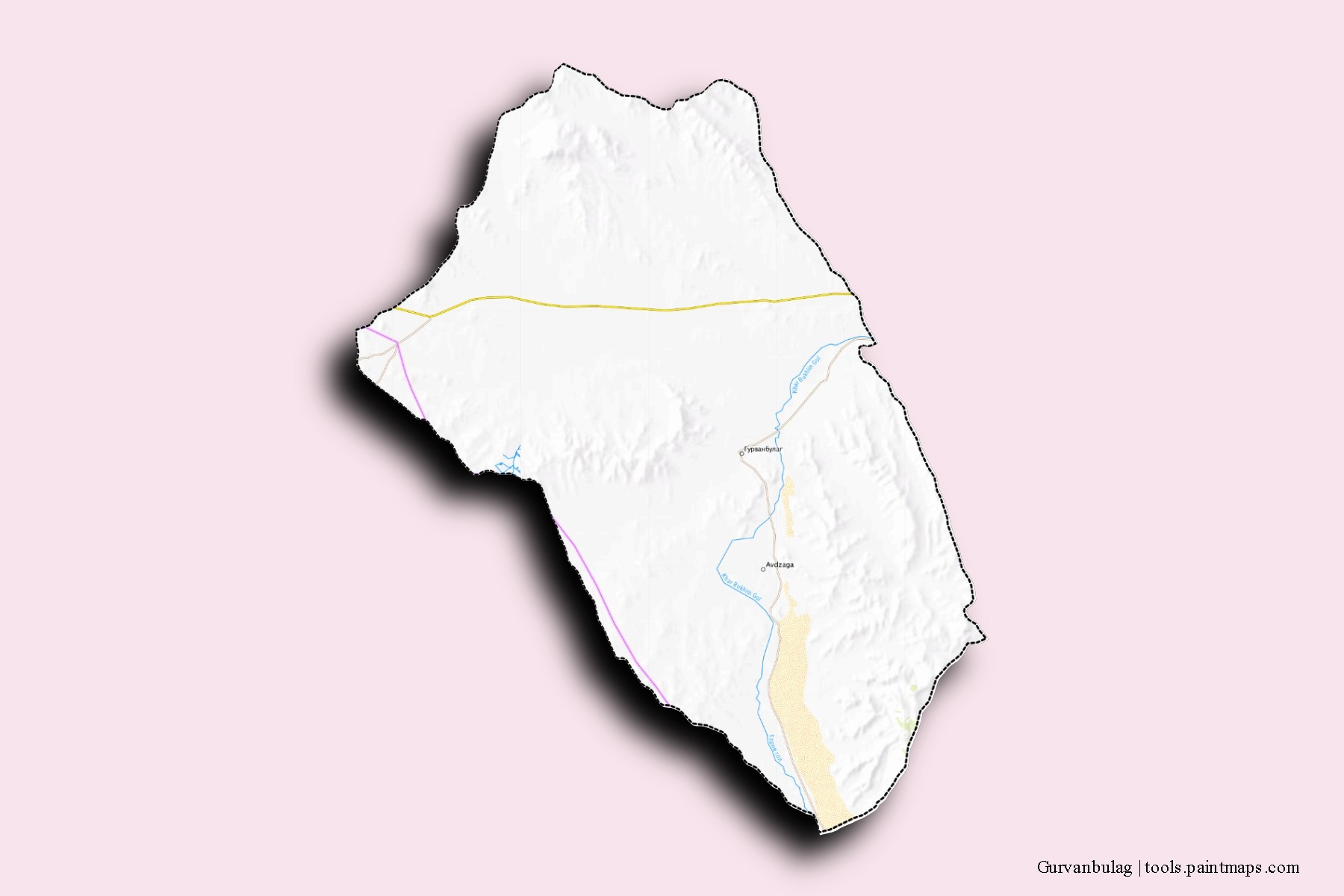 Mapa de barrios y pueblos de Gurvanbulag con efecto de sombra 3D