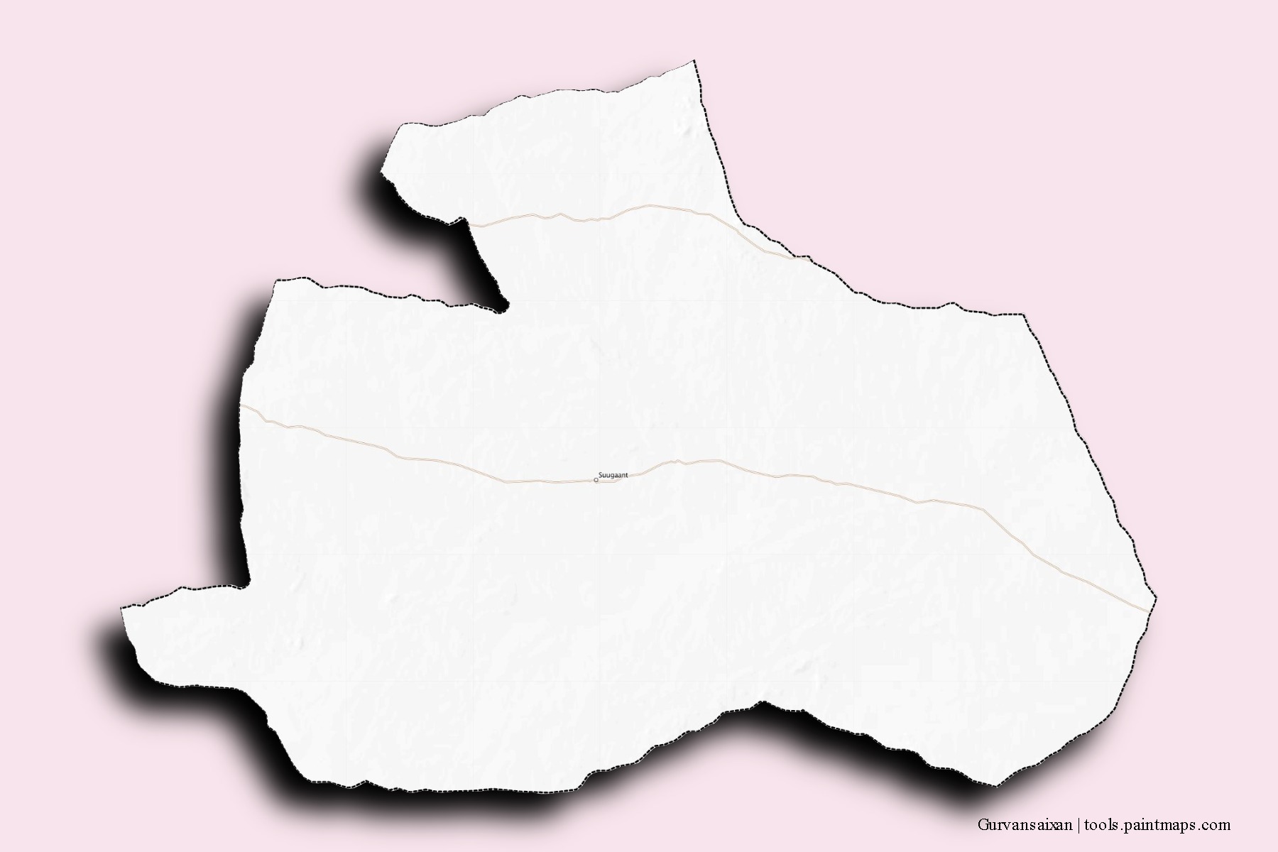 Mapa de barrios y pueblos de Gurvansaixan con efecto de sombra 3D