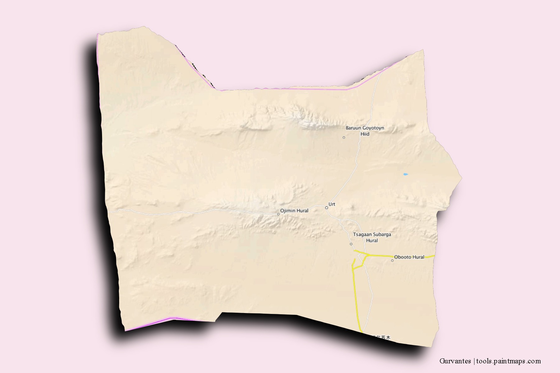 Gurvantes neighborhoods and villages map with 3D shadow effect