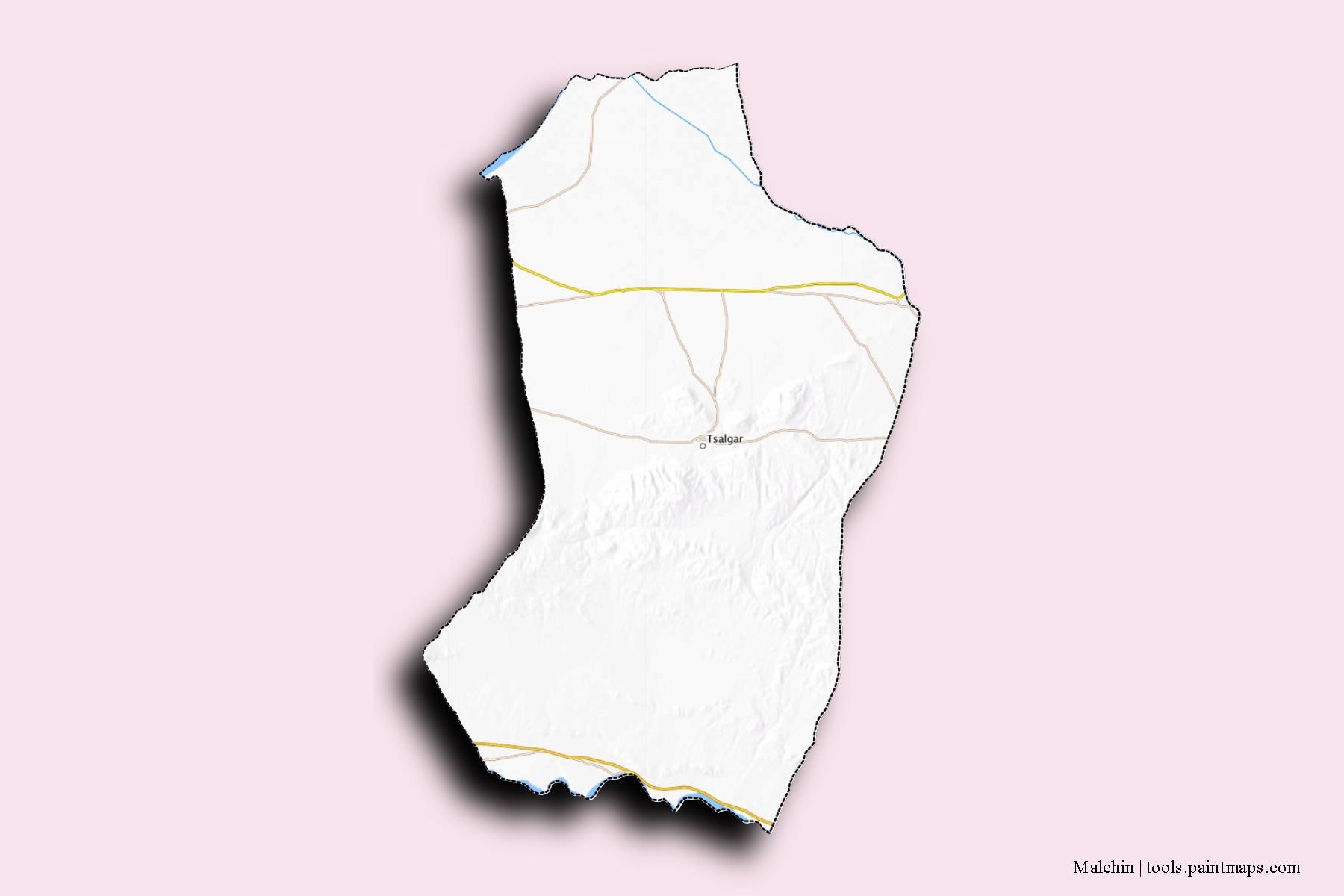 Mapa de barrios y pueblos de Malchin con efecto de sombra 3D