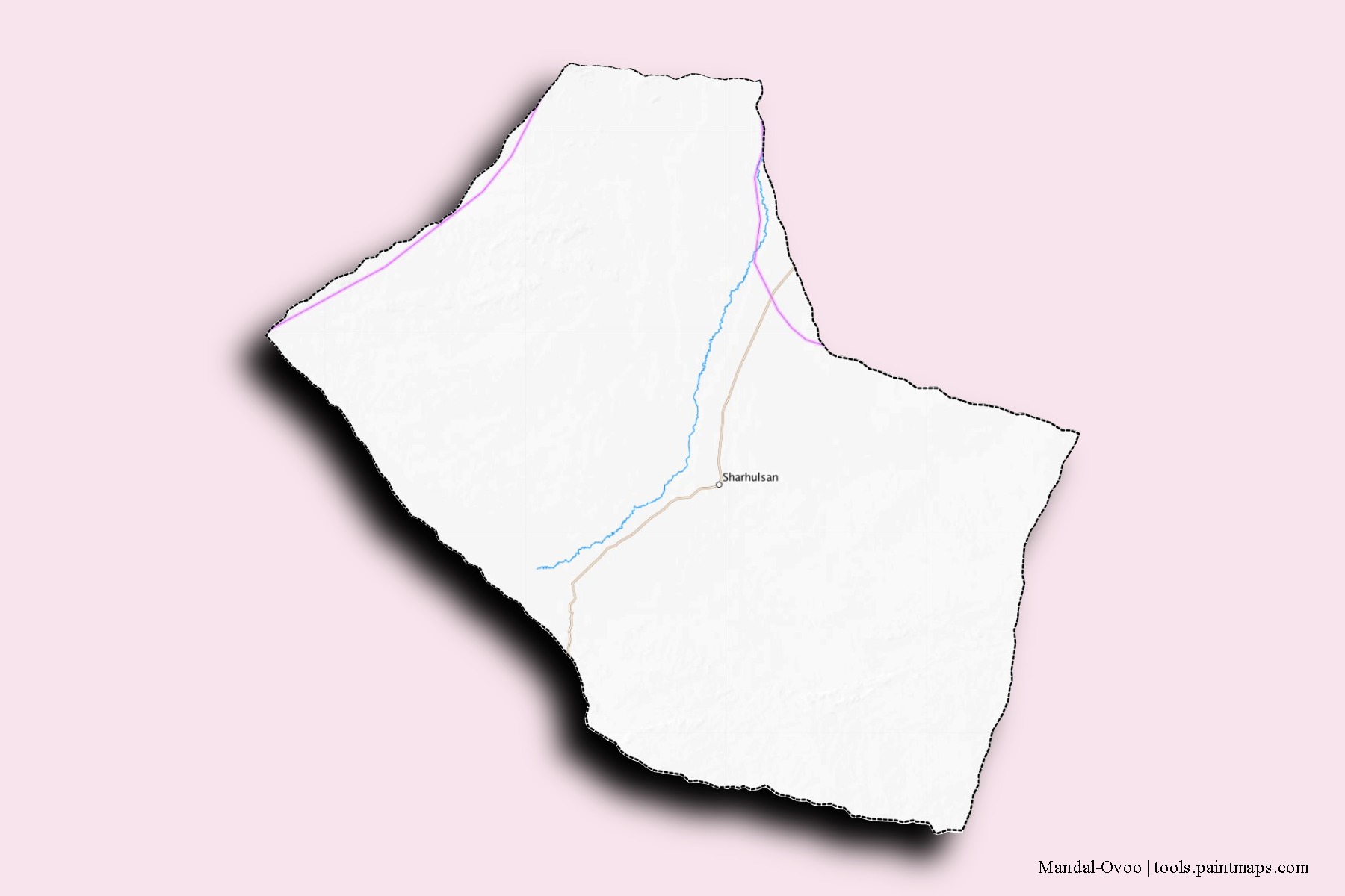 Mapa de barrios y pueblos de Mandal-Ovoo con efecto de sombra 3D