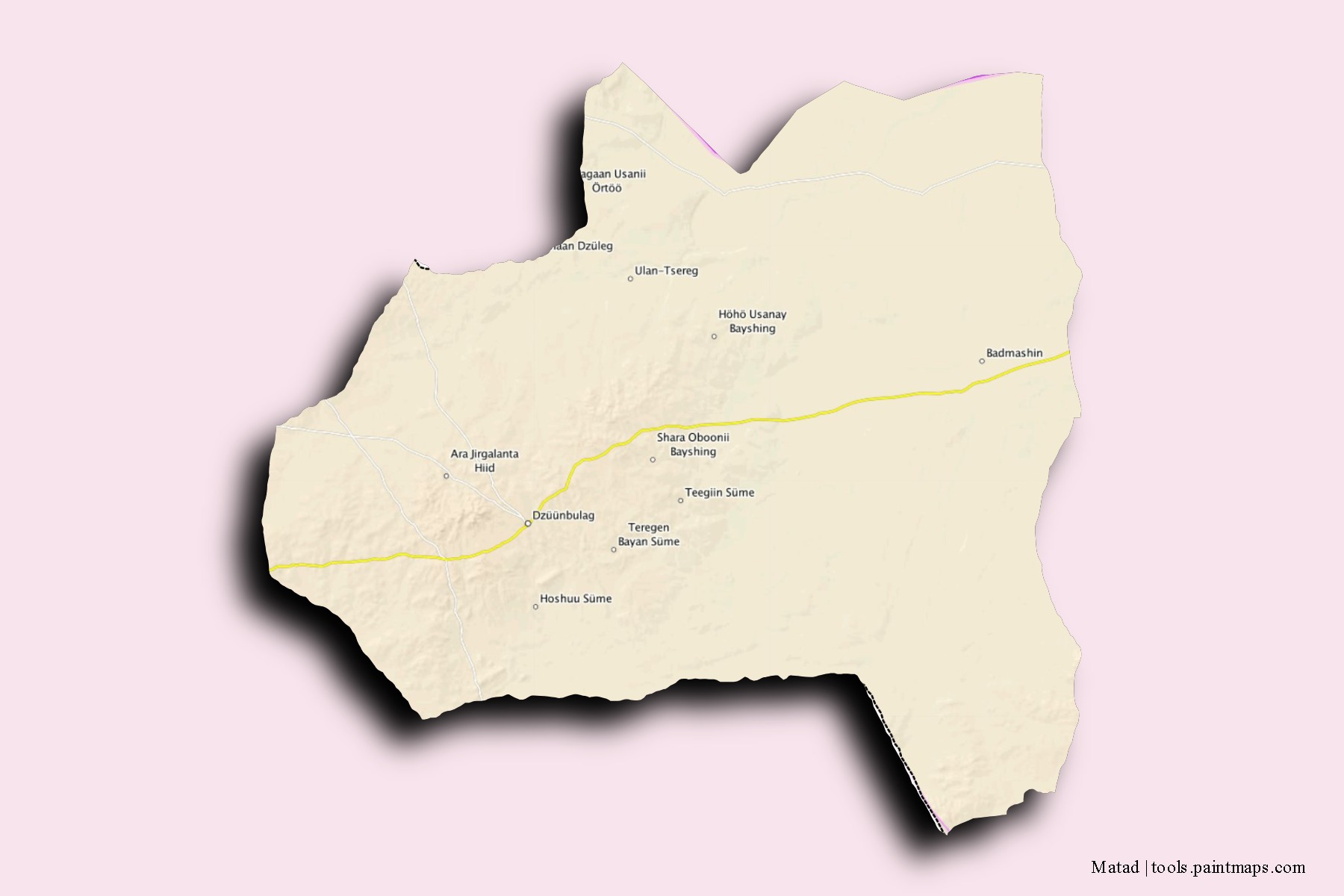 Mapa de barrios y pueblos de Matad con efecto de sombra 3D