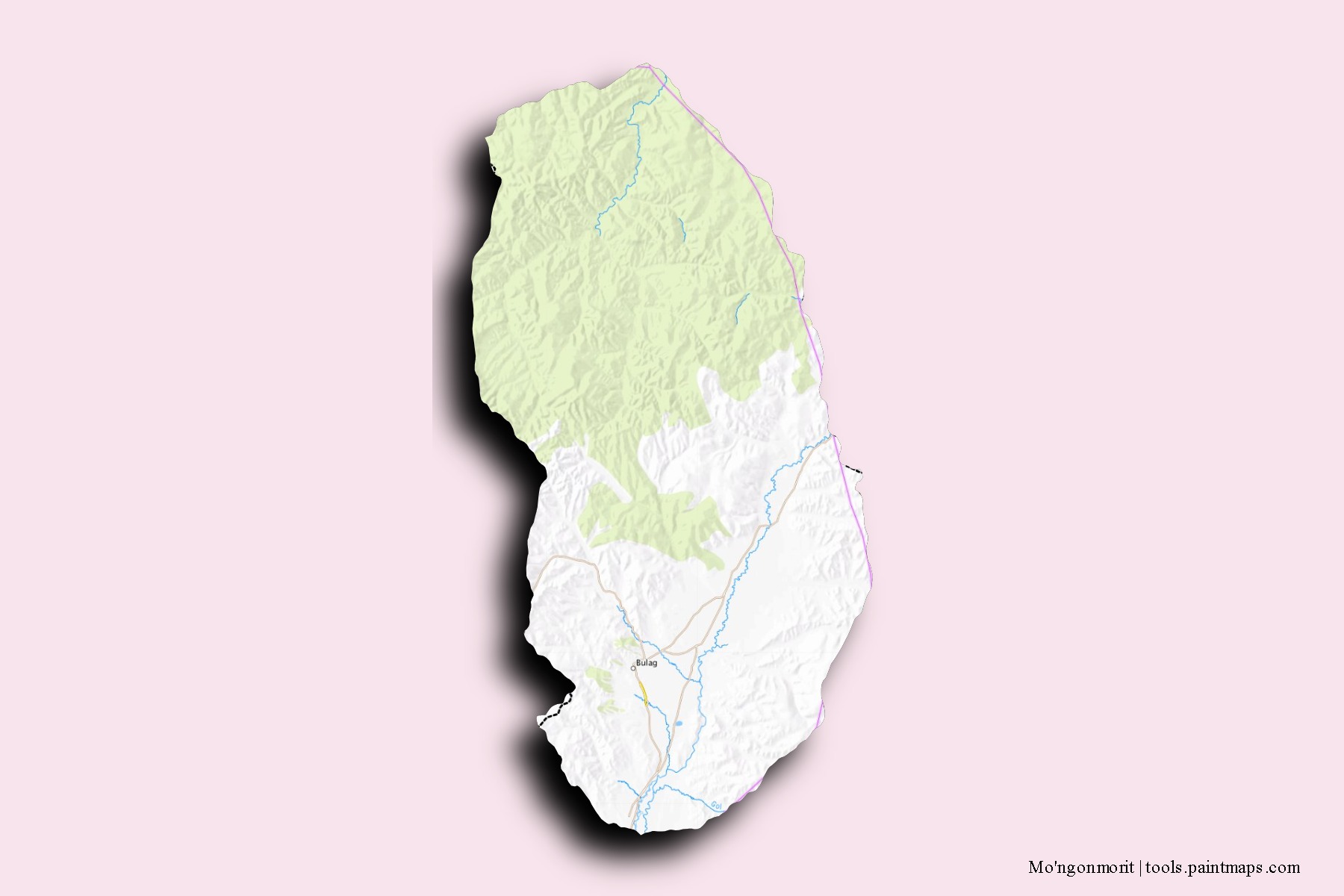 Mapa de barrios y pueblos de Mo'ngonmorit con efecto de sombra 3D