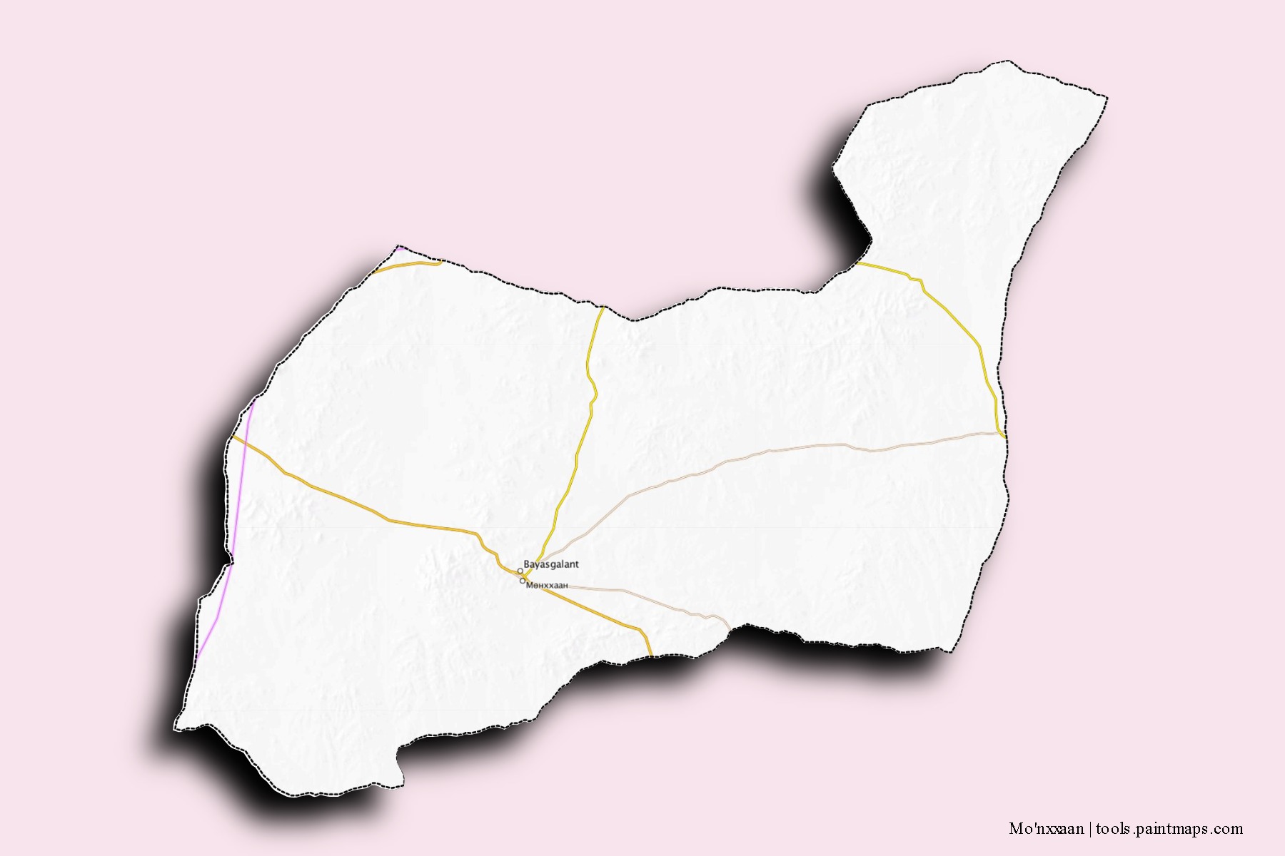 Mapa de barrios y pueblos de Mo'nxxaan con efecto de sombra 3D