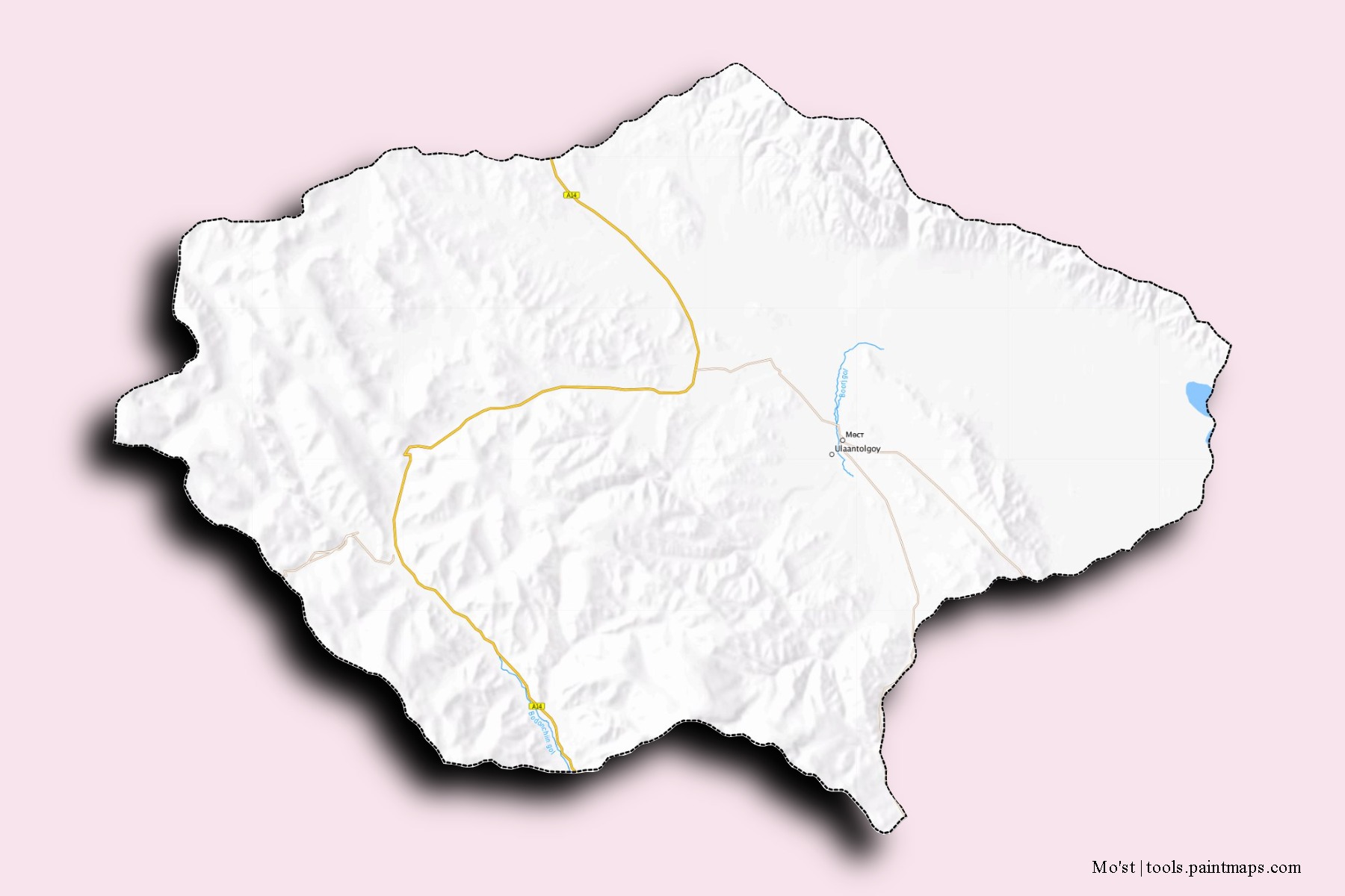 Mapa de barrios y pueblos de Mo'st con efecto de sombra 3D