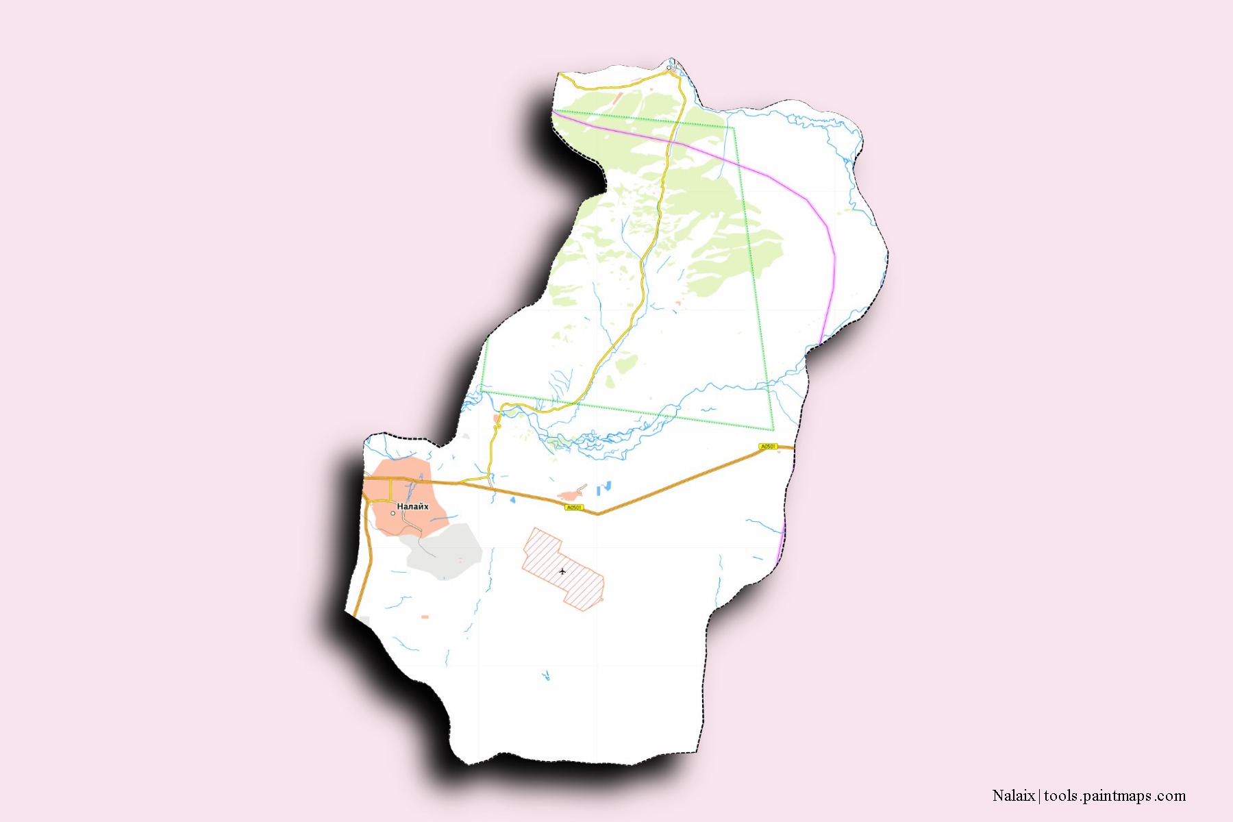 Mapa de barrios y pueblos de Nalaix con efecto de sombra 3D