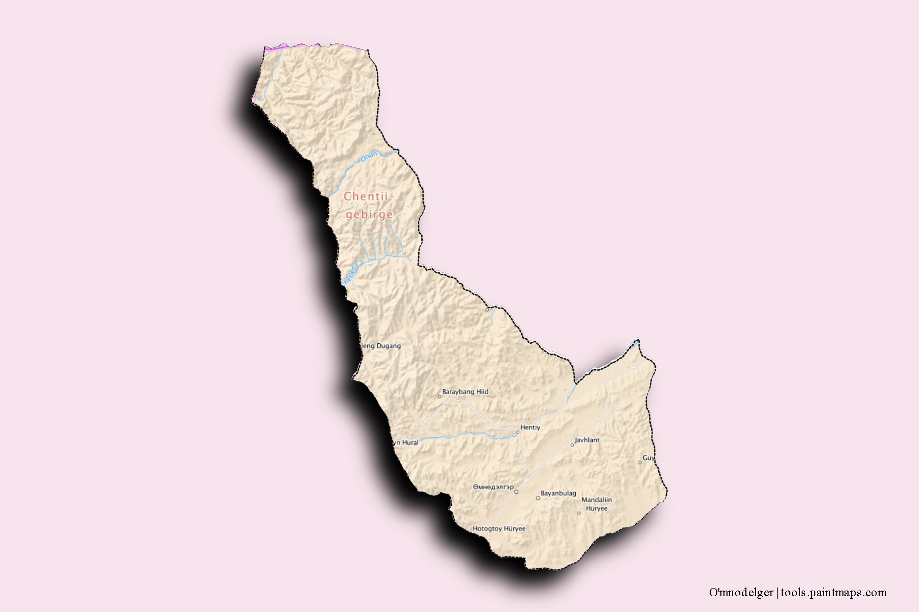 Mapa de barrios y pueblos de O'mnodelger con efecto de sombra 3D