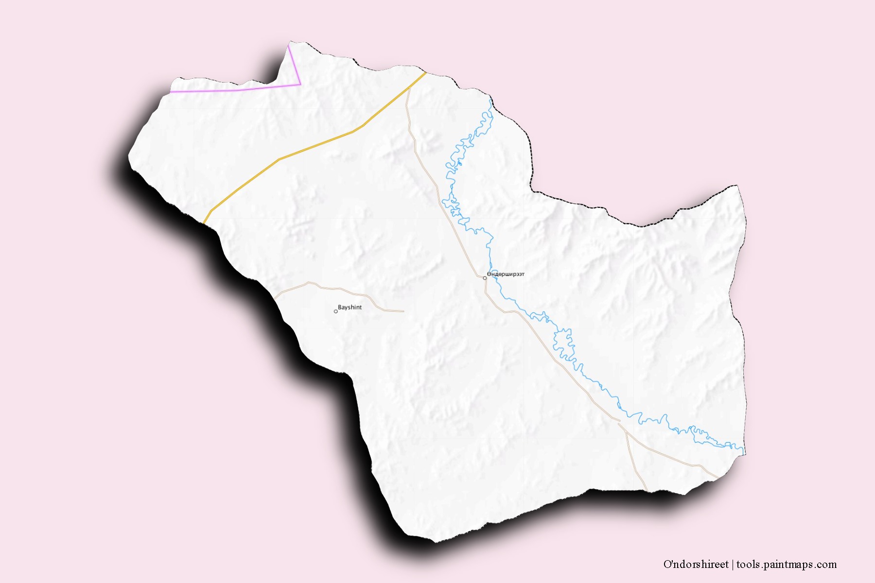 Mapa de barrios y pueblos de O'ndorshireet con efecto de sombra 3D