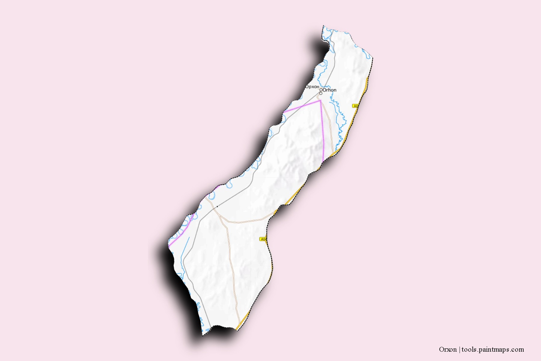 Mapa de barrios y pueblos de Orxon con efecto de sombra 3D