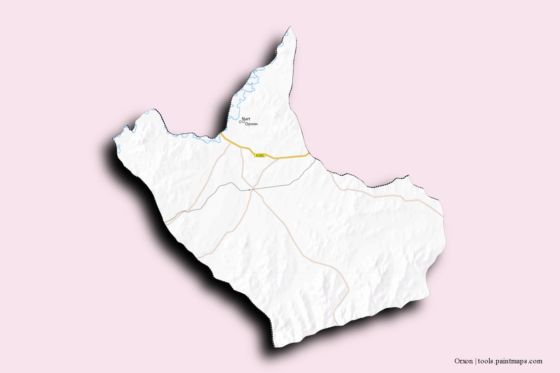 Mapa de barrios y pueblos de Orxon con efecto de sombra 3D