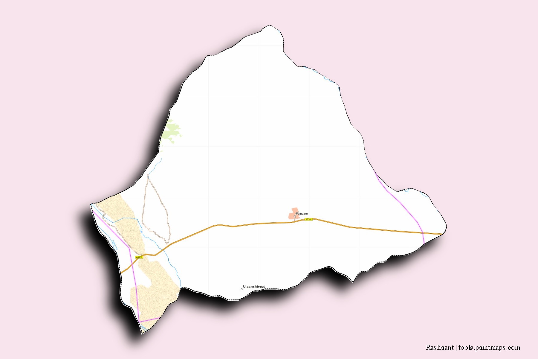 Mapa de barrios y pueblos de Rashaant con efecto de sombra 3D