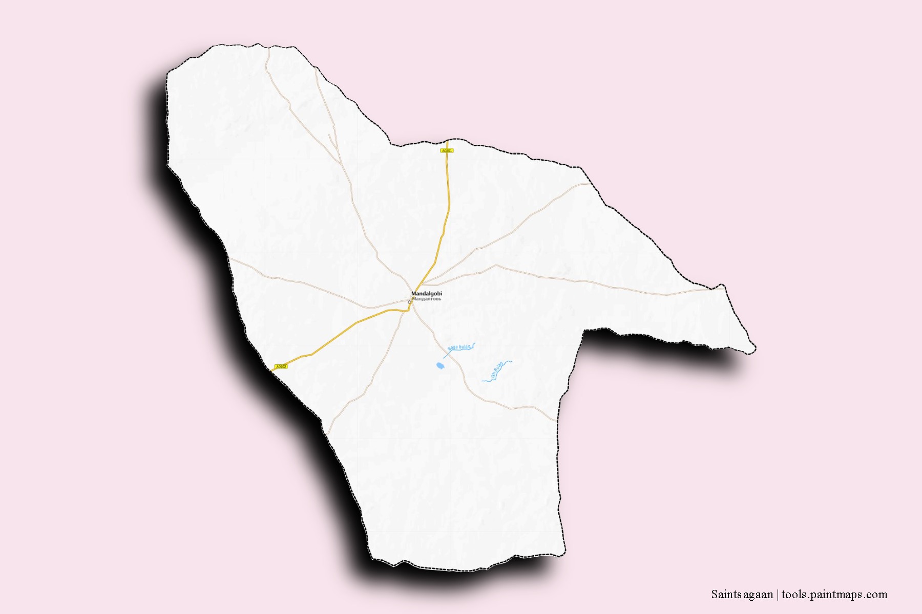 Mapa de barrios y pueblos de Saintsagaan con efecto de sombra 3D