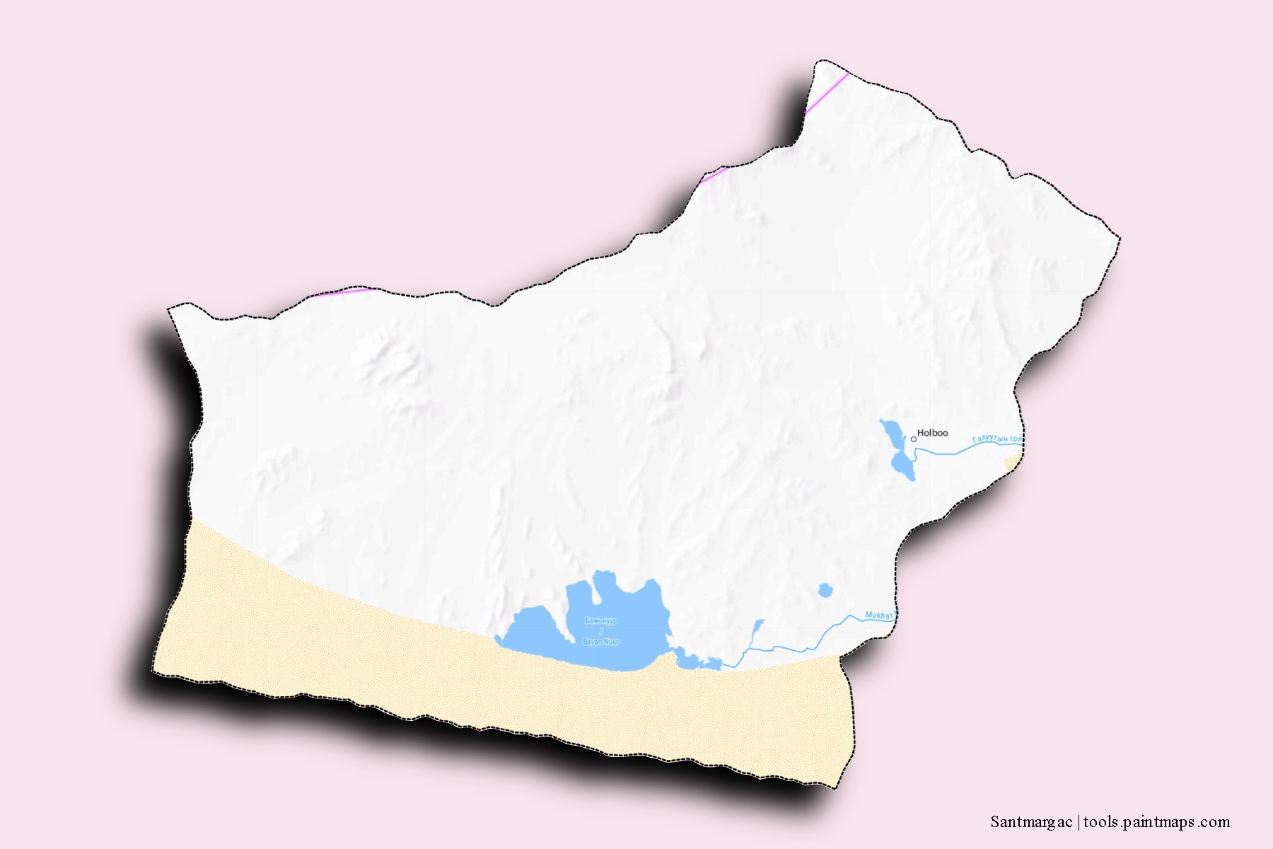 Mapa de barrios y pueblos de Santmargac con efecto de sombra 3D