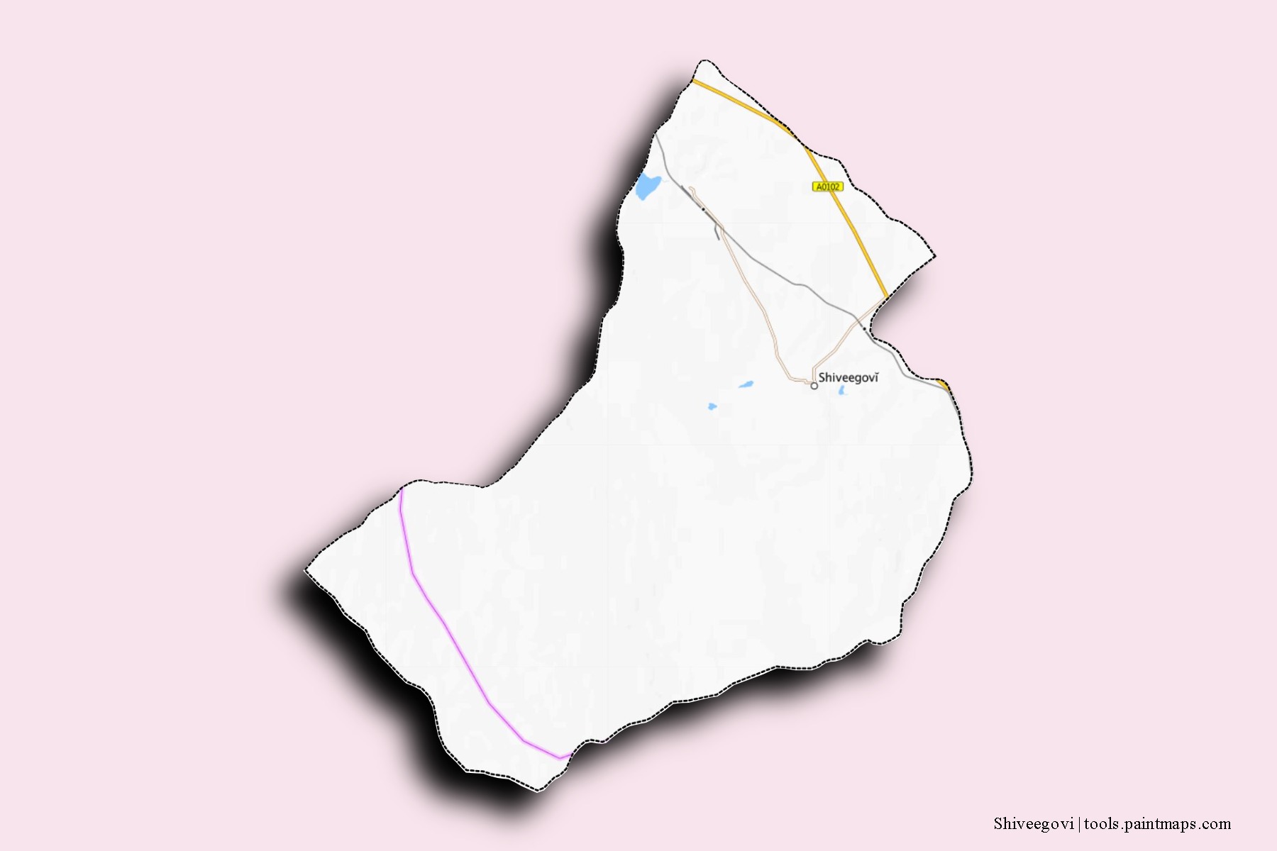 Mapa de barrios y pueblos de Shiveegovi con efecto de sombra 3D