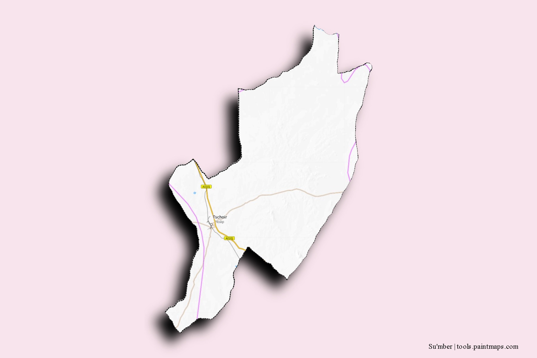 Mapa de barrios y pueblos de Su'mber con efecto de sombra 3D