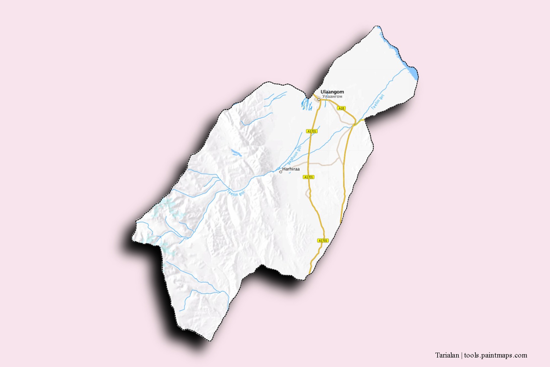 Mapa de barrios y pueblos de Tarialan con efecto de sombra 3D