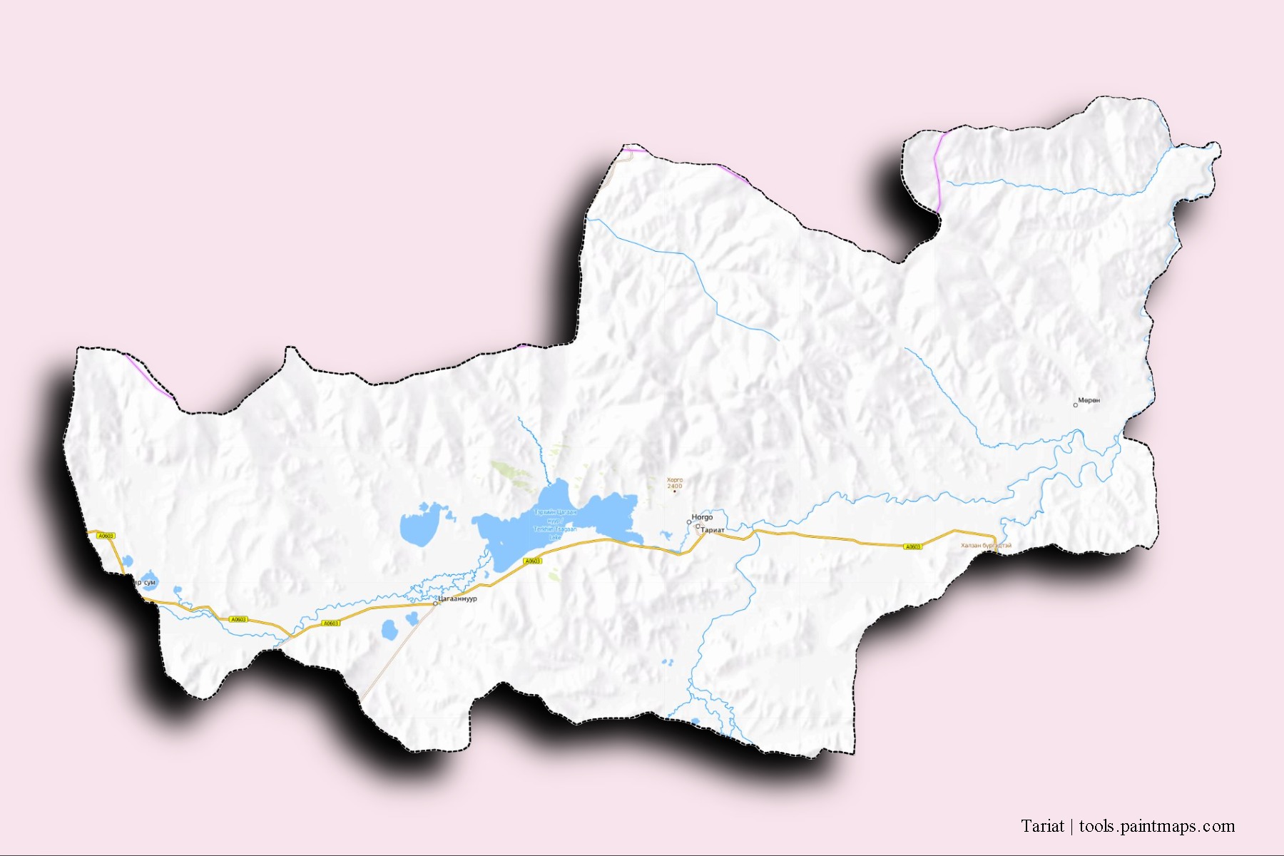 Mapa de barrios y pueblos de Tariat con efecto de sombra 3D