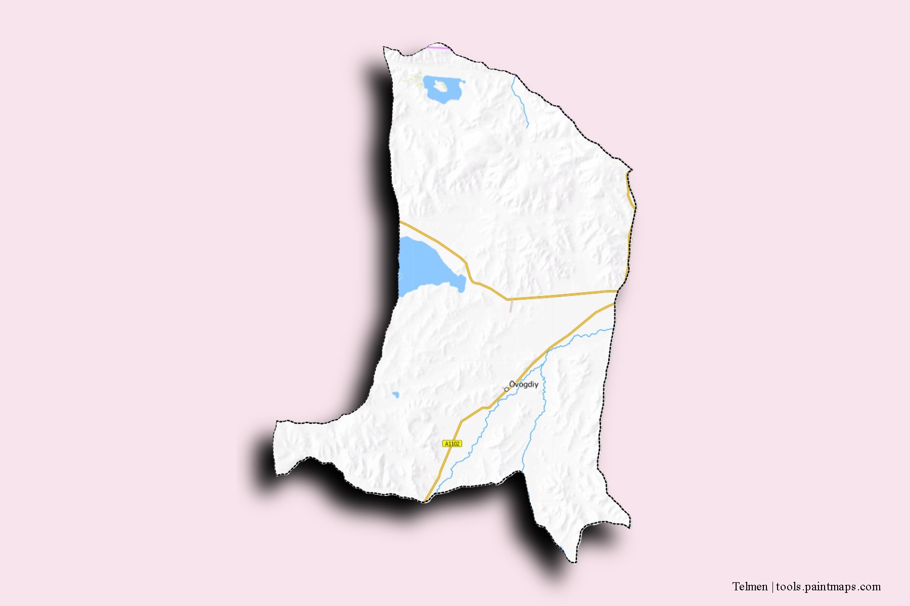 Mapa de barrios y pueblos de Telmen con efecto de sombra 3D