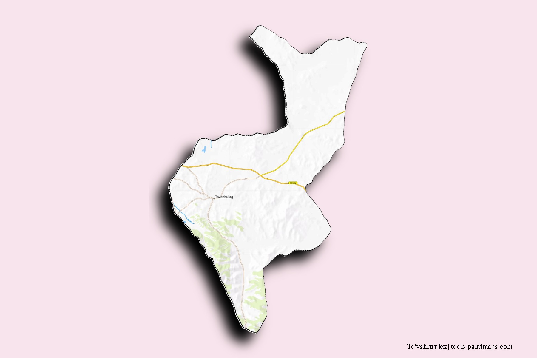 Mapa de barrios y pueblos de To'vshru'ulex con efecto de sombra 3D